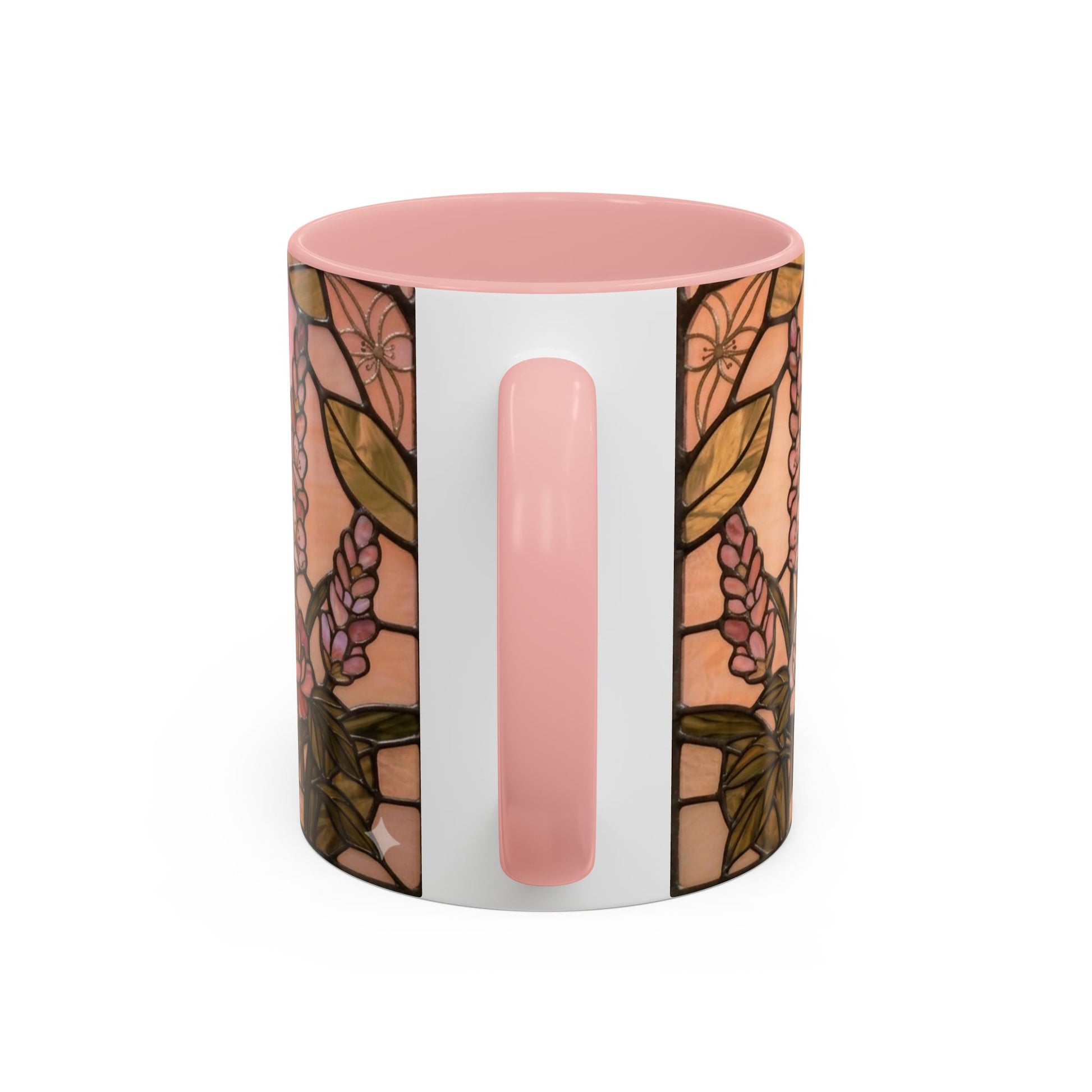 Cylindrical container with floral design and pink accents on a white background