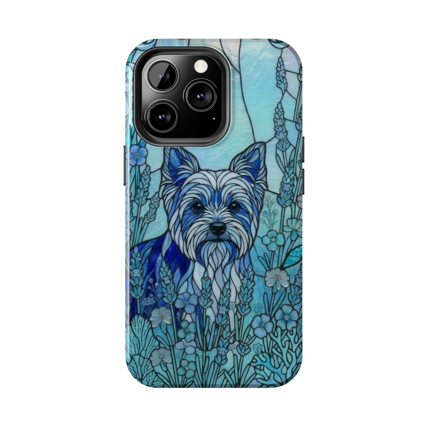 Yorkie Stained Glass Style Tough Case — Ocean Blue Theme