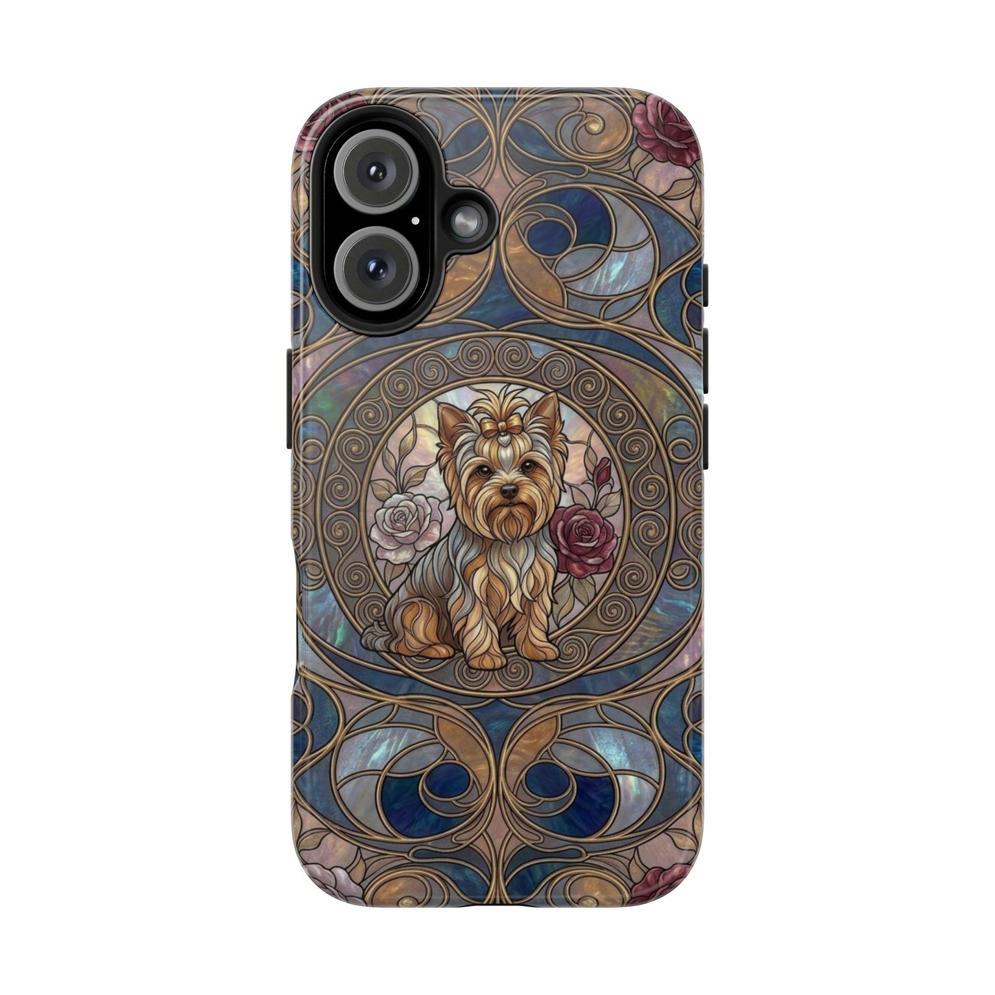 Yorkie Stained Glass Style Midnight Rose Tough Phone Case