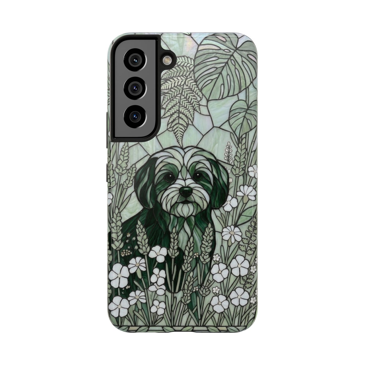 Maltese Stained Glass Style Tough Case — Botanical Green Theme