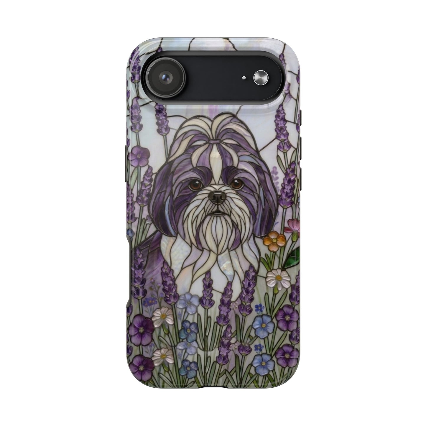 Shih Tzu Stained Glass Style Tough Case — Lavender Floral Theme