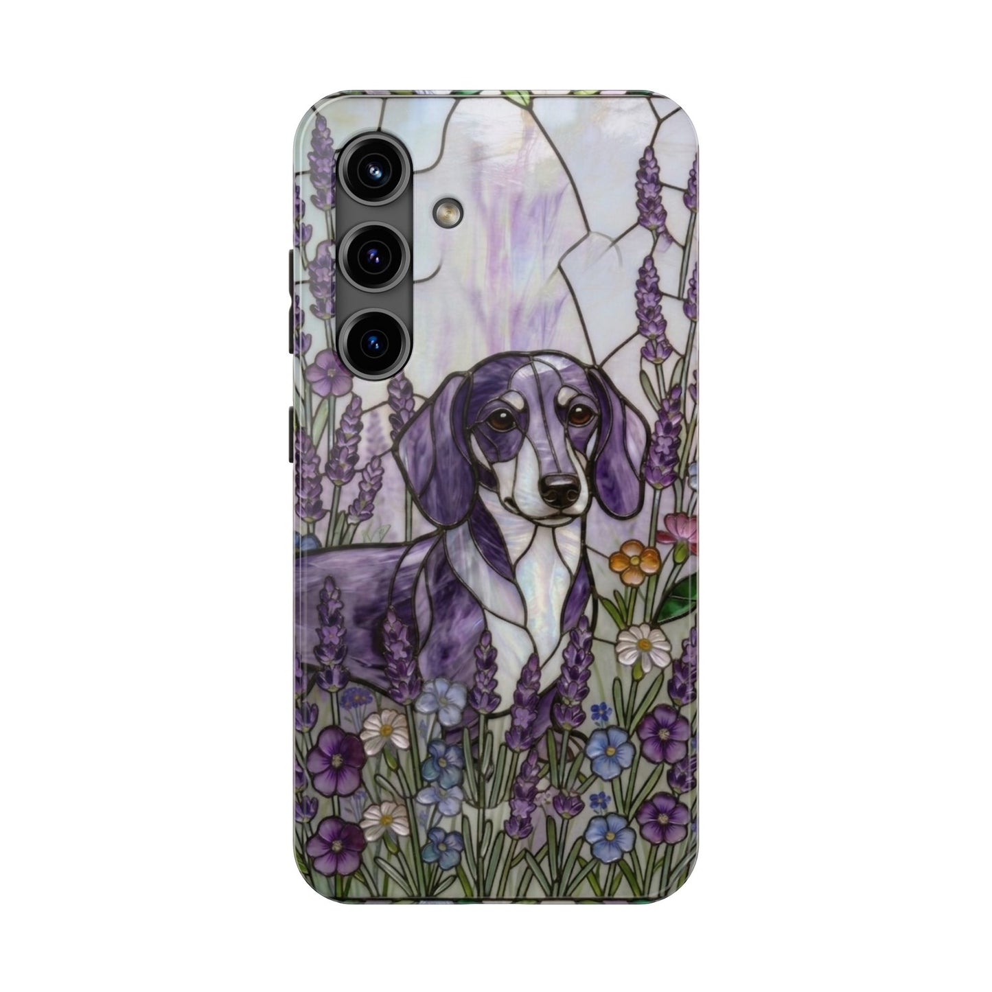 Dachshund Stained Glass Style Tough Case — Lavender Floral Theme