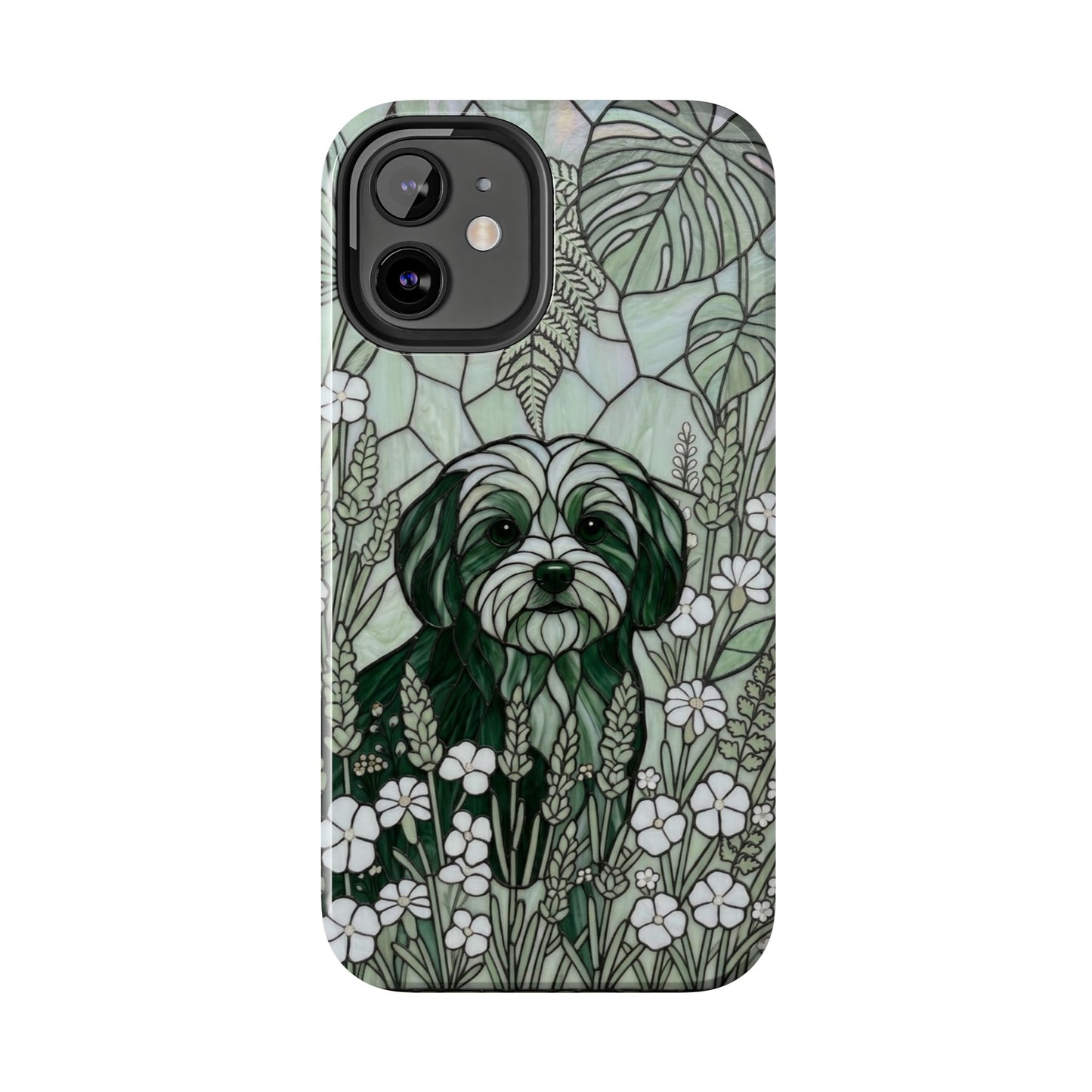 Maltese Stained Glass Style Tough Case — Botanical Green Theme