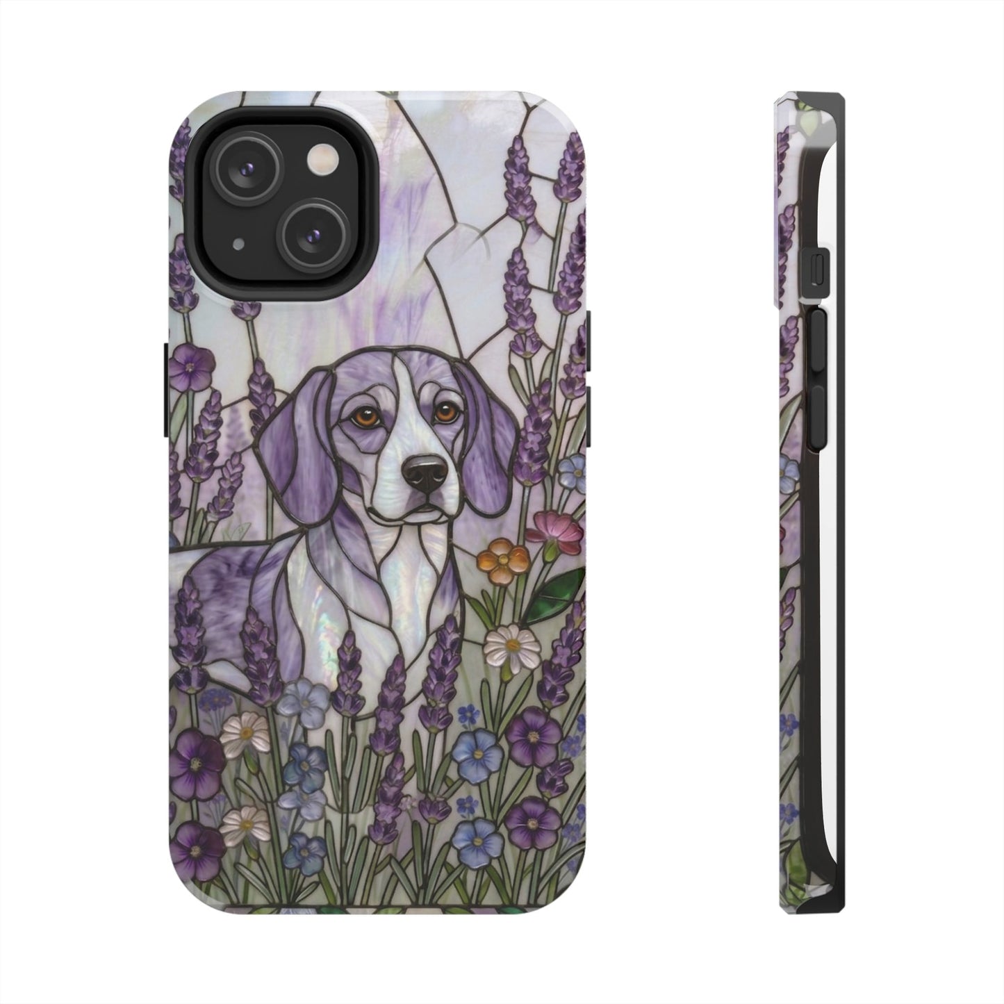 Beagle Stained Glass Style Tough Case — Lavender Floral Theme