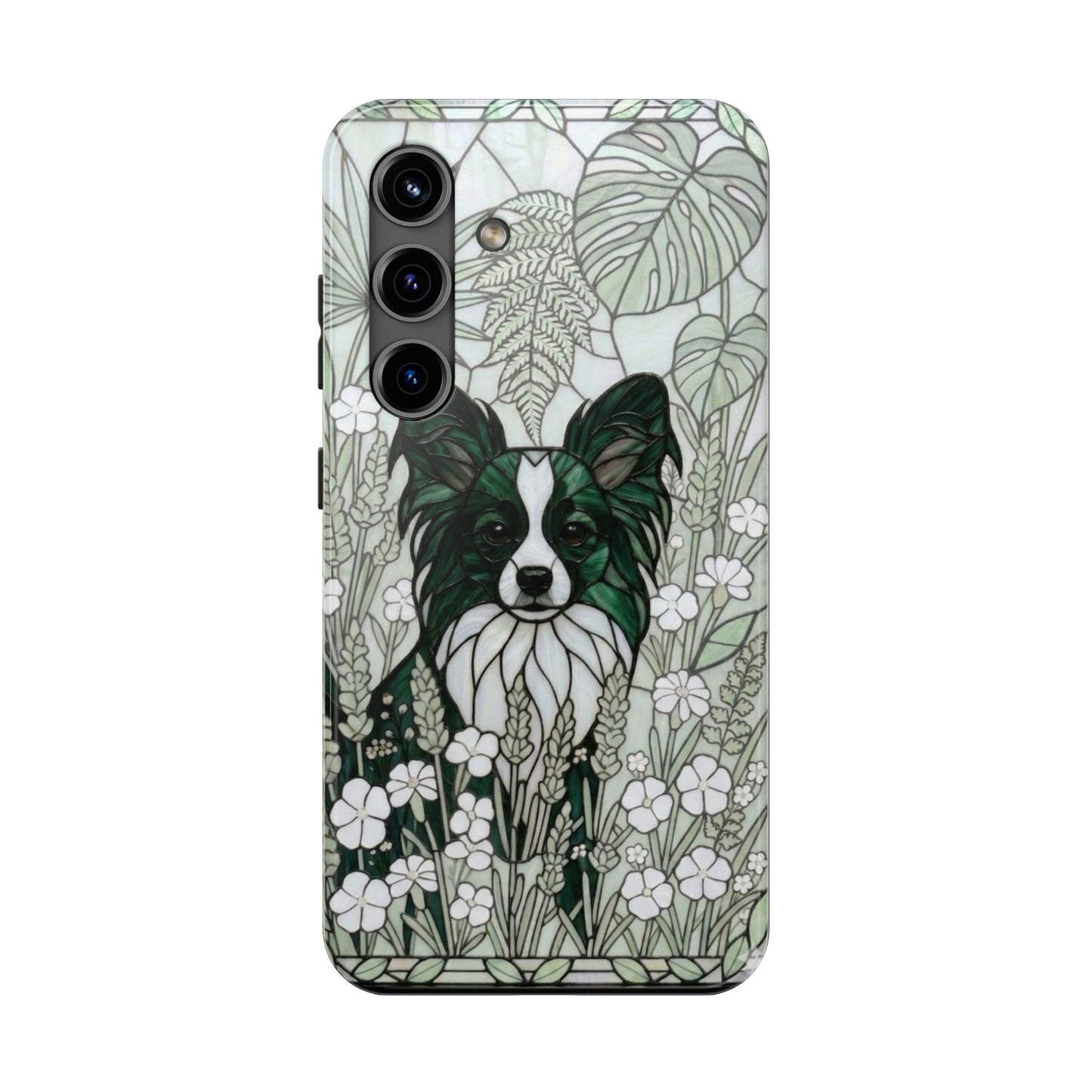 Papillon Stained Glass Style Tough Case — Botanical Green Theme