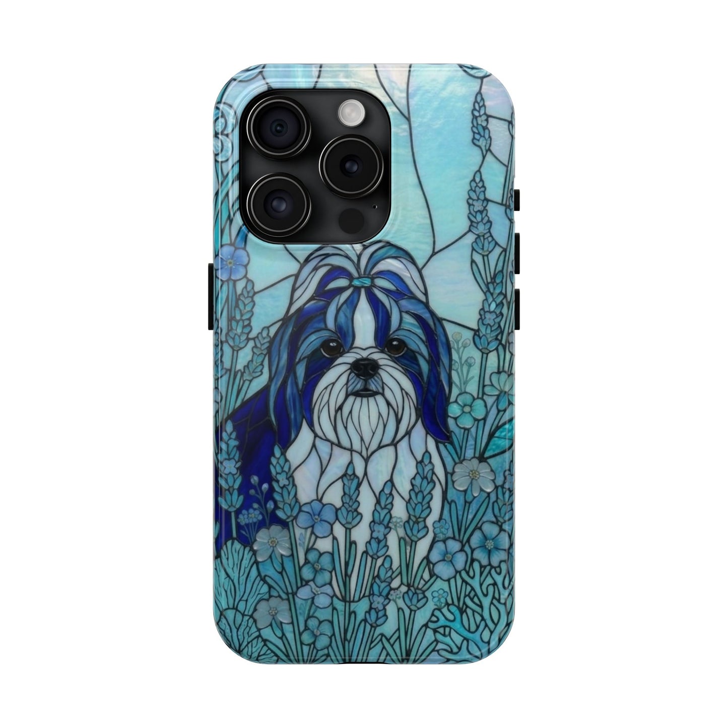 Shih Tzu Stained Glass Style Tough Case — Ocean Blue Theme
