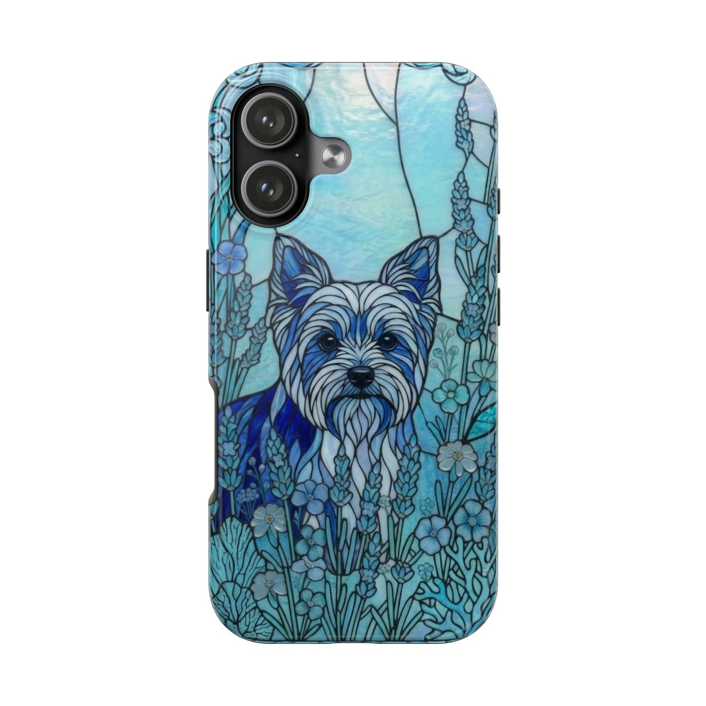 Yorkie Stained Glass Style Tough Case — Ocean Blue Theme