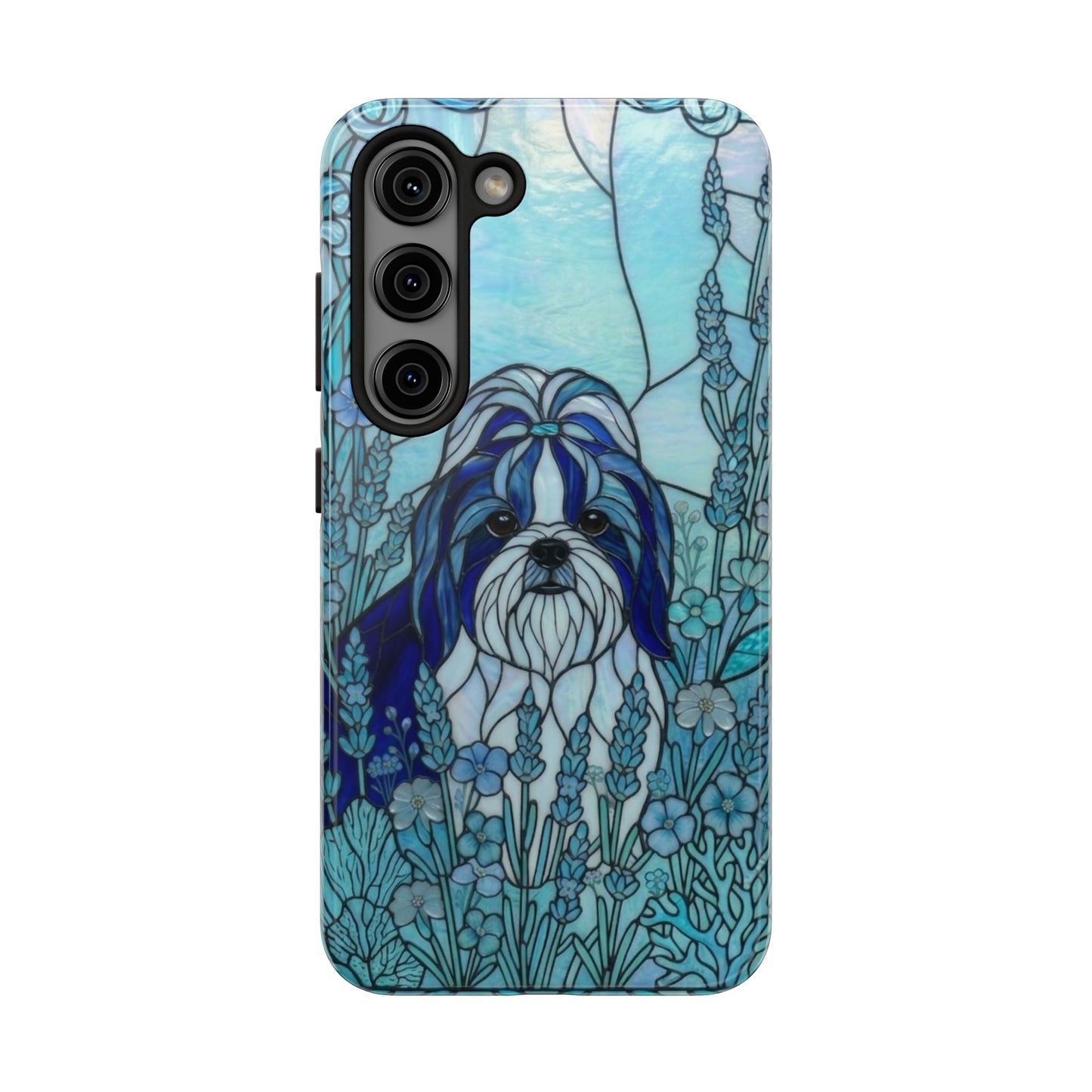 Shih Tzu Stained Glass Style Tough Case — Ocean Blue Theme