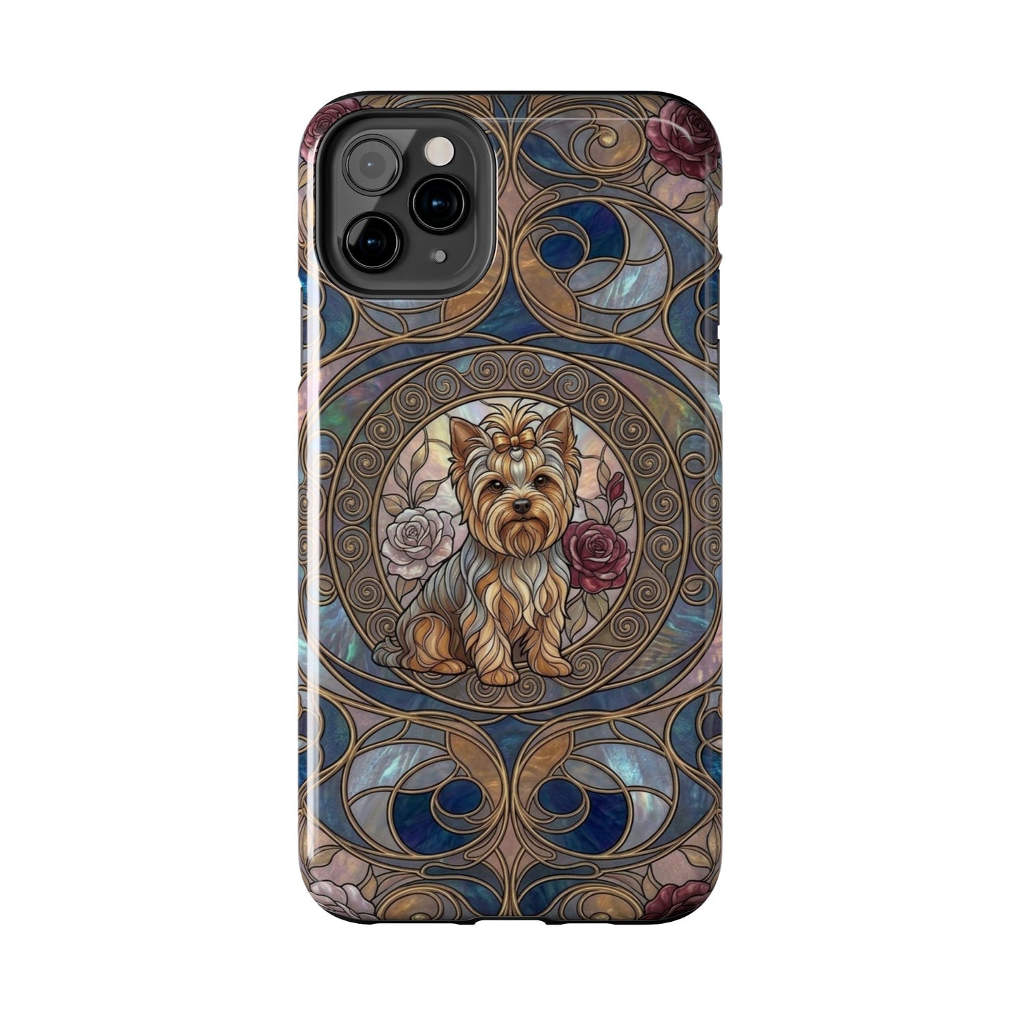 Yorkie Stained Glass Style Midnight Rose Tough Phone Case