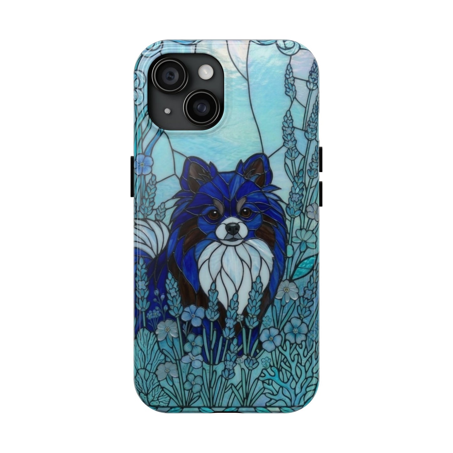 Pomeranian Stained Glass Style Tough Case — Ocean Blue Theme