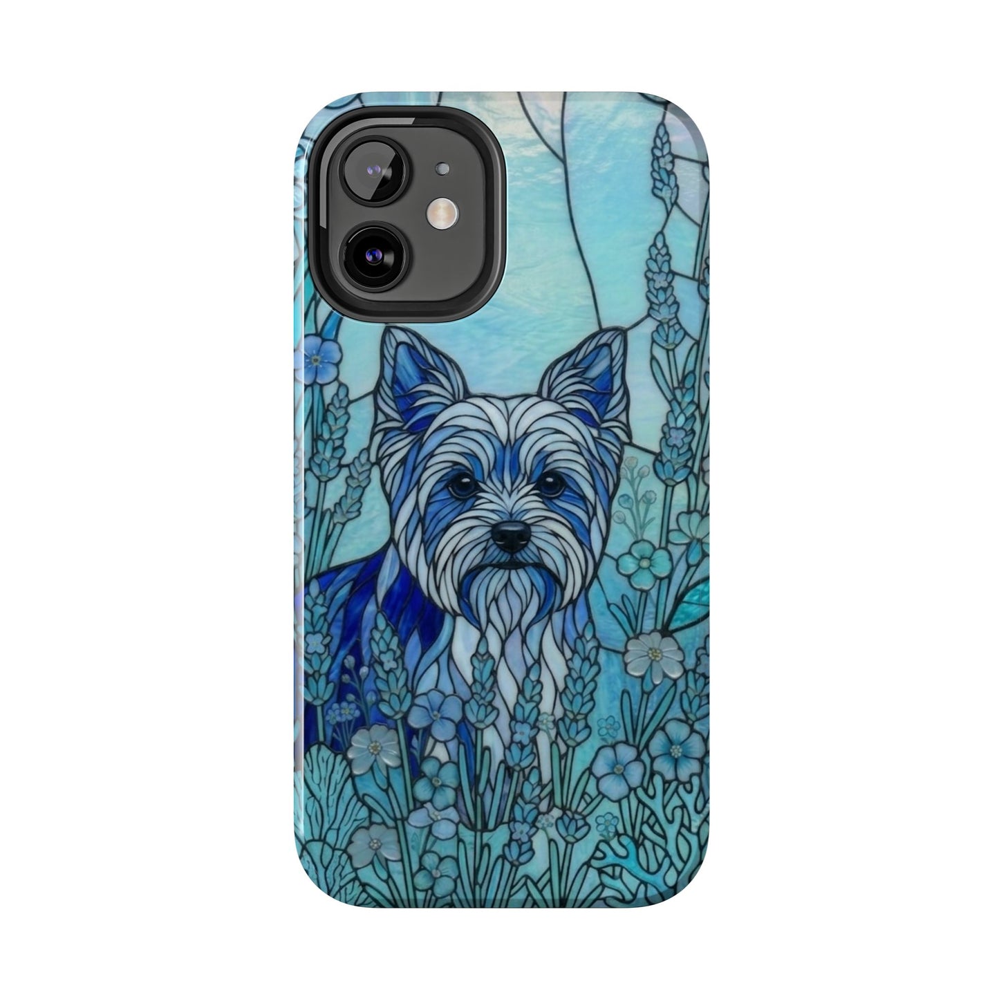 Yorkie Stained Glass Style Tough Case — Ocean Blue Theme