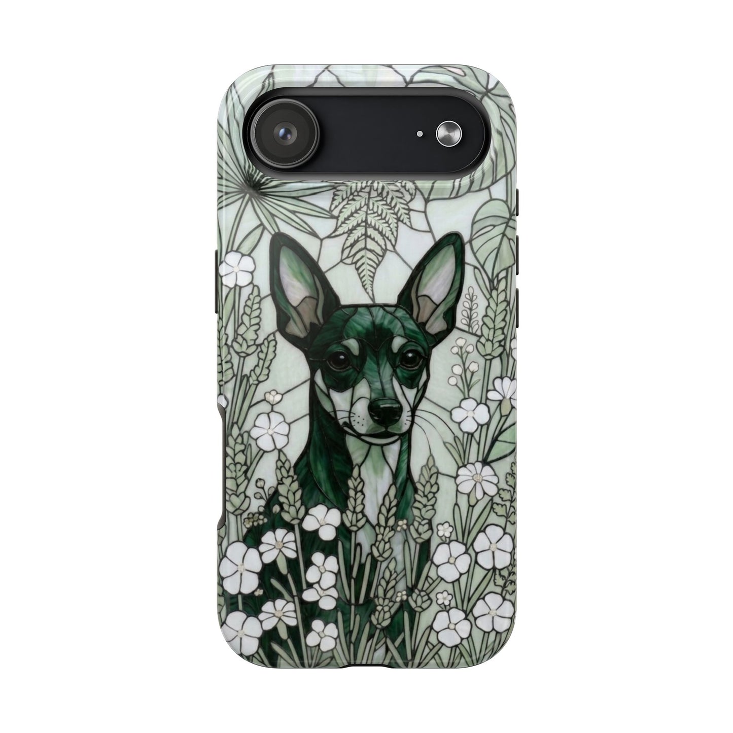Mini Pinscher Stained Glass Style Tough Case — Botanical Green Theme
