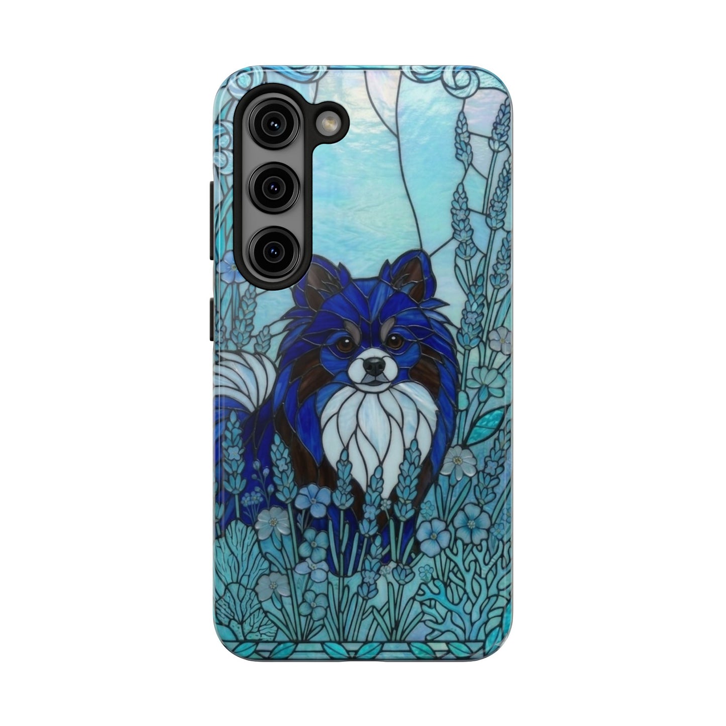 Pomeranian Stained Glass Style Tough Case — Ocean Blue Theme