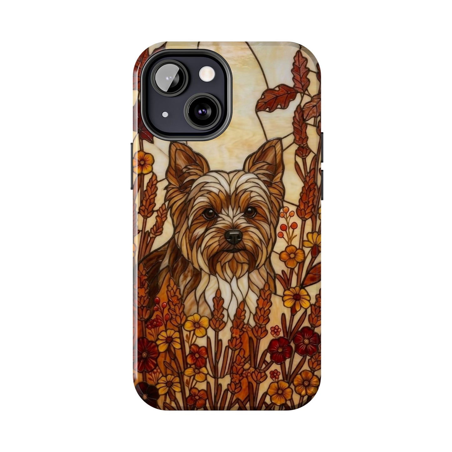 Yorkie Stained Glass Style Tough Case — Autumn Warmth Theme