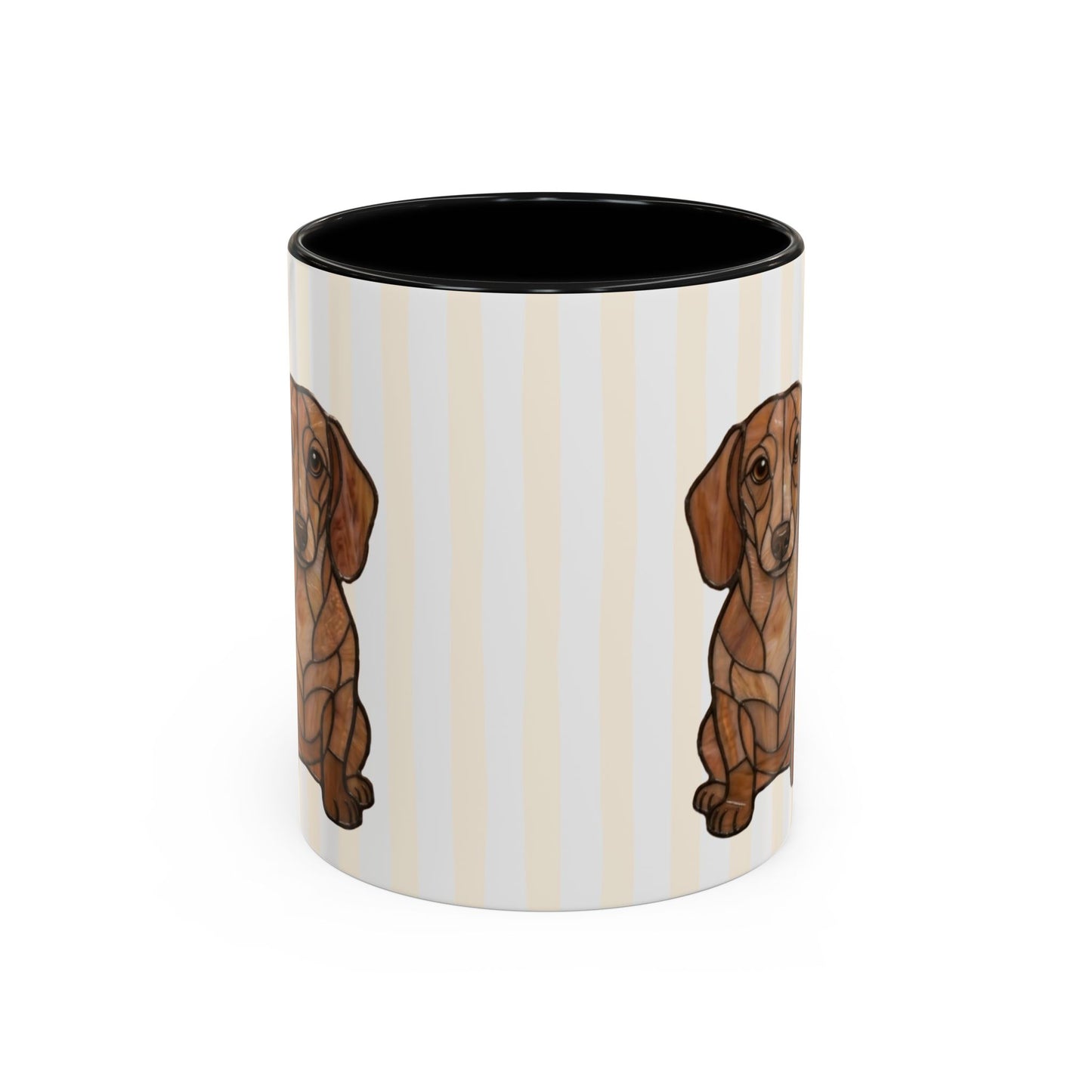 Cute Light Beige Striped Dachshund Ceramic Cup