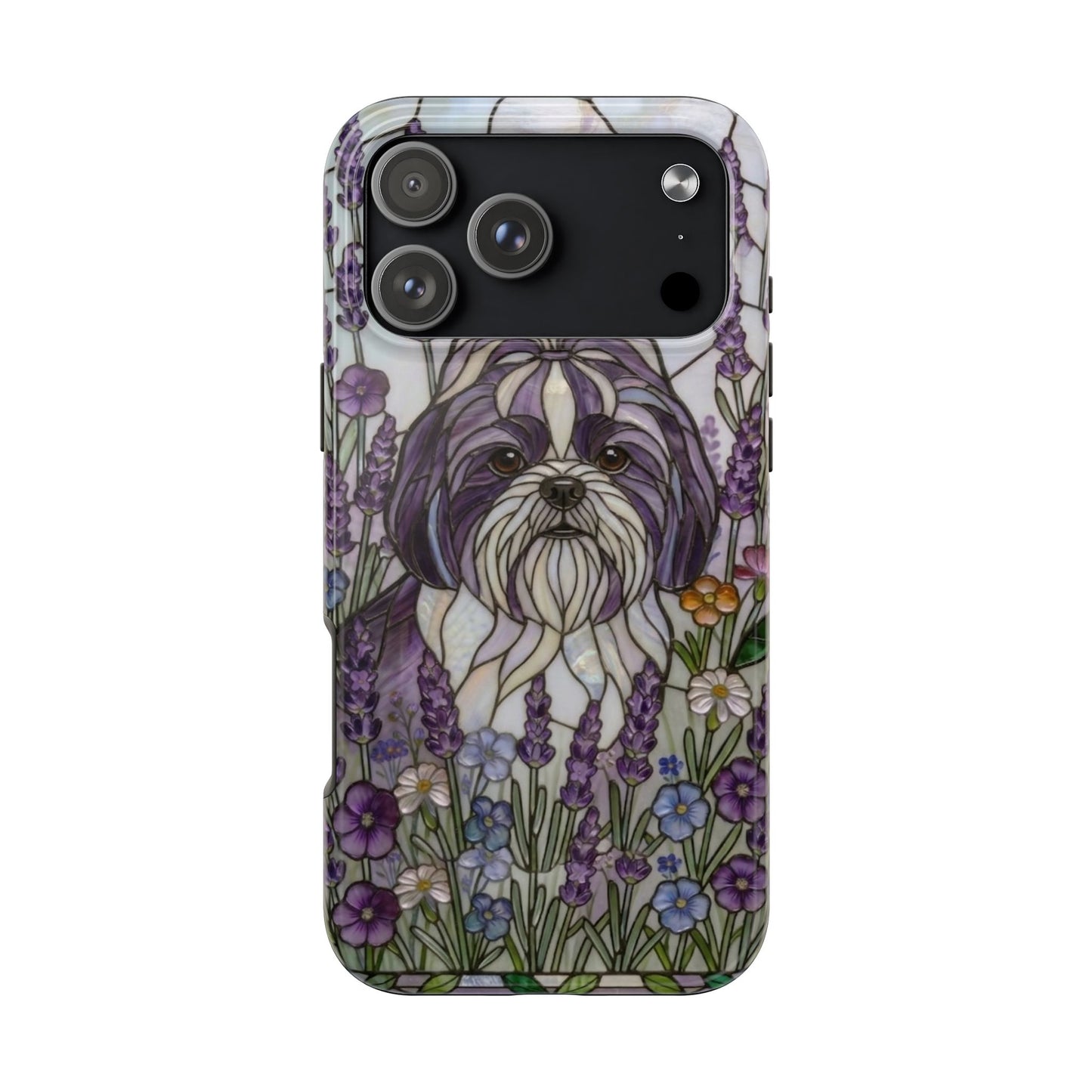 Shih Tzu Stained Glass Style Tough Case — Lavender Floral Theme