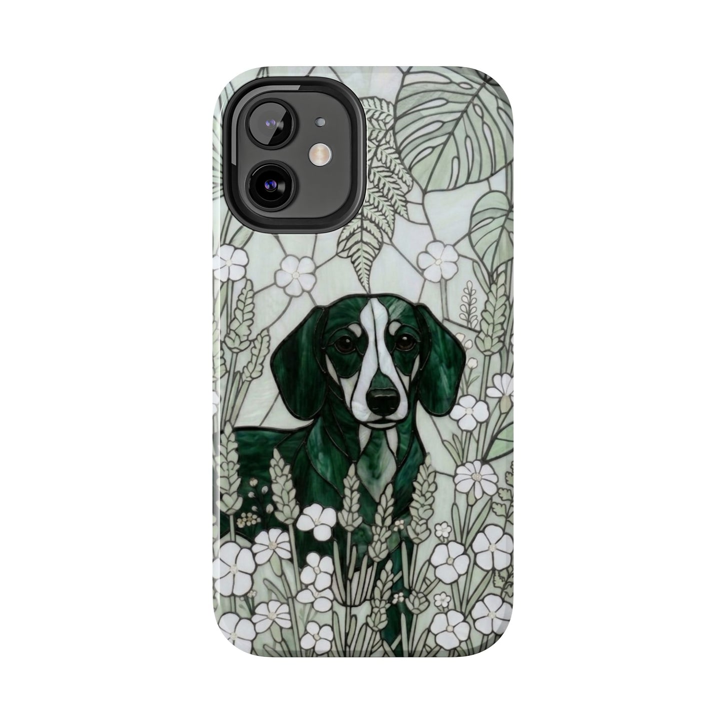 Dachshund Stained Glass Style Tough Case — Botanical Green Theme