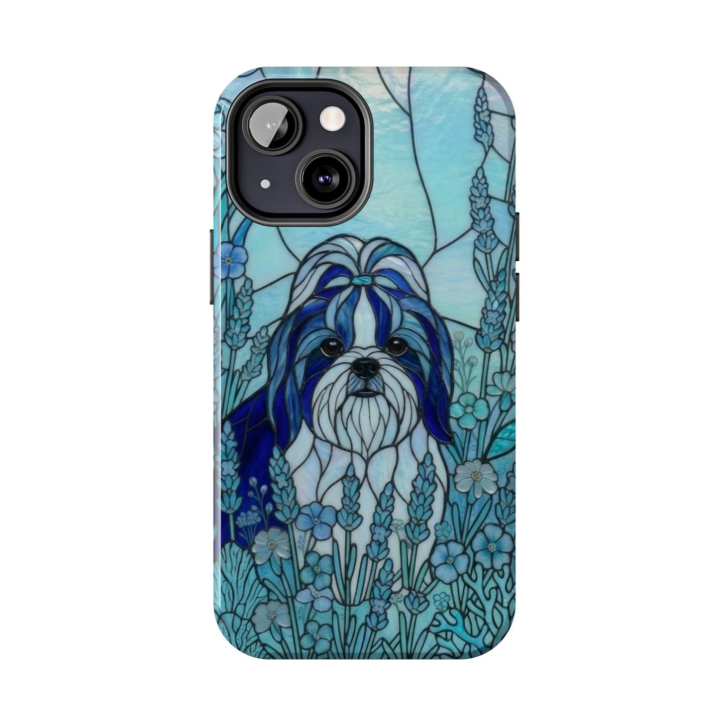 Shih Tzu Stained Glass Style Tough Case — Ocean Blue Theme