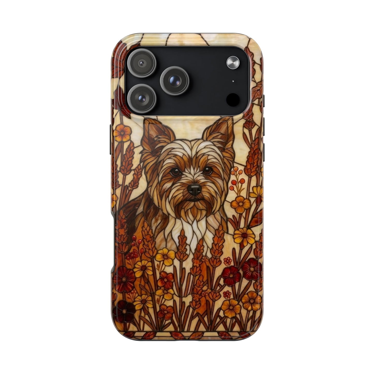 Yorkie Stained Glass Style Tough Case — Autumn Warmth Theme