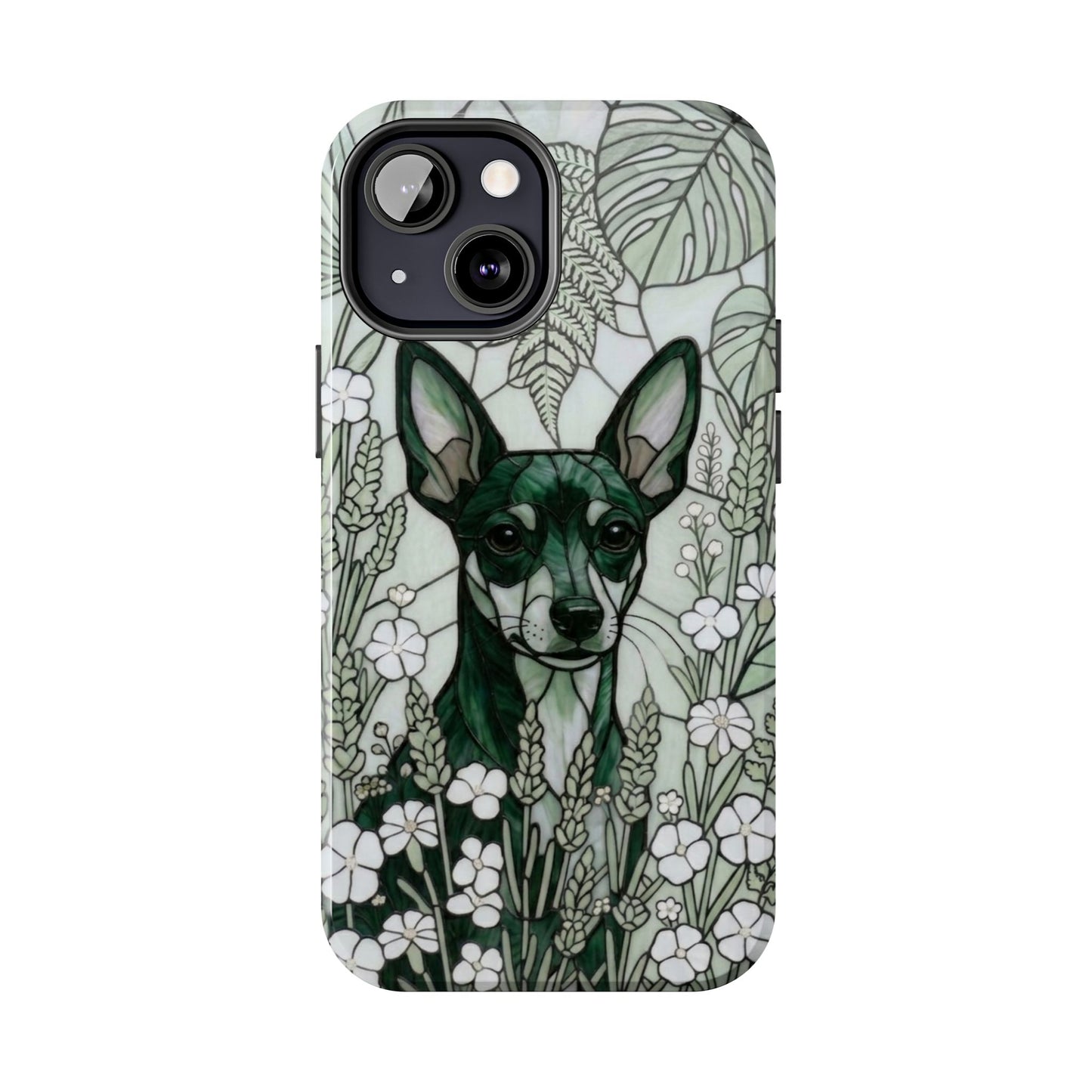 Mini Pinscher Stained Glass Style Tough Case — Botanical Green Theme