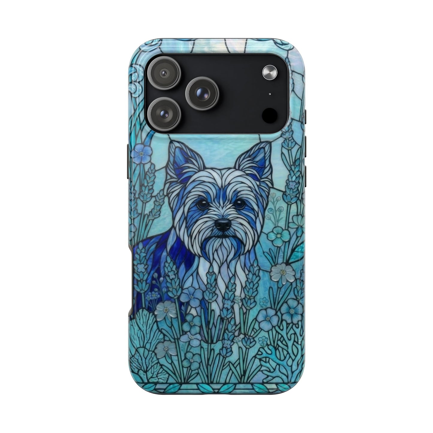 Yorkie Stained Glass Style Tough Case — Ocean Blue Theme