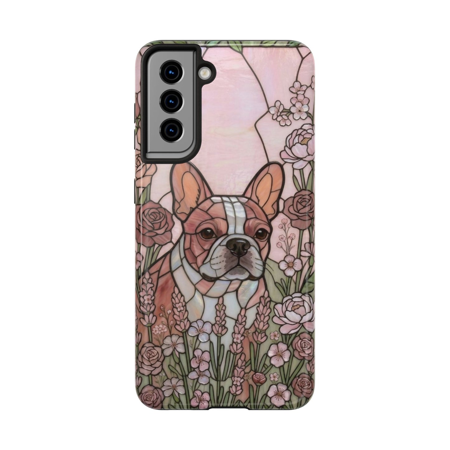 Frenchie Stained Glass Style Tough Case — Rose Garden Theme