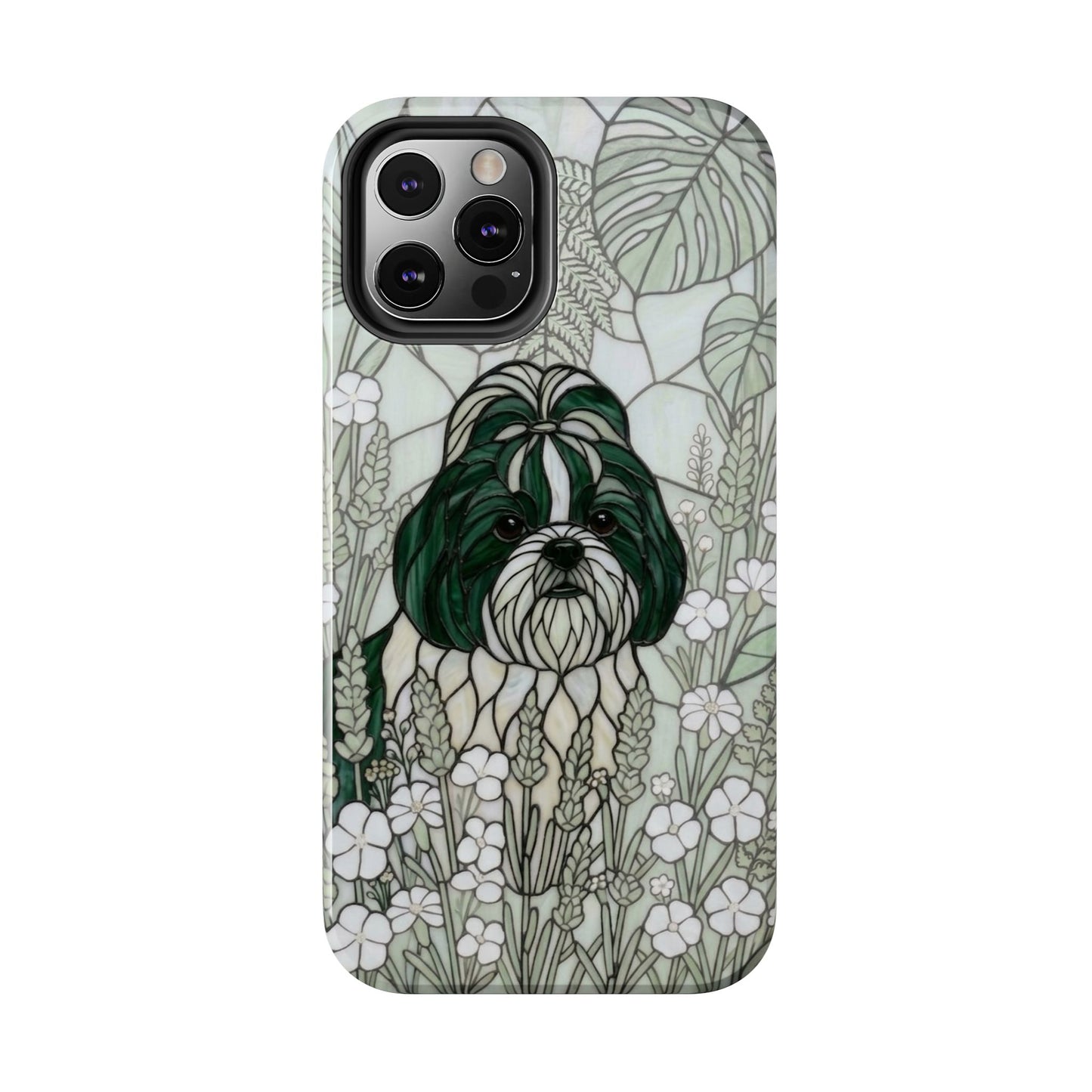 Shih Tzu Stained Glass Style Tough Case — Botanical Green Theme