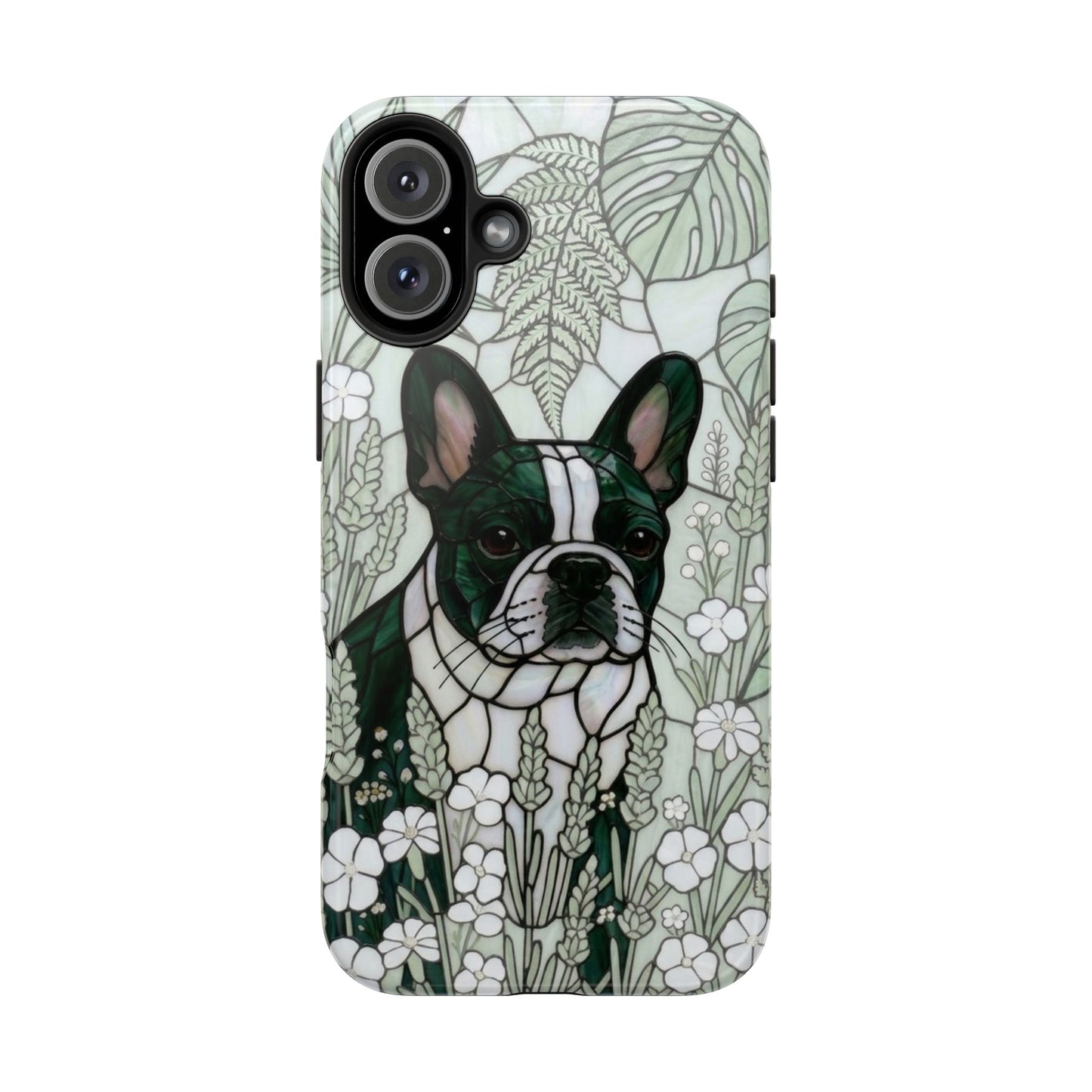 Frenchie Stained Glass Style Tough Case — Botanical GreenTheme