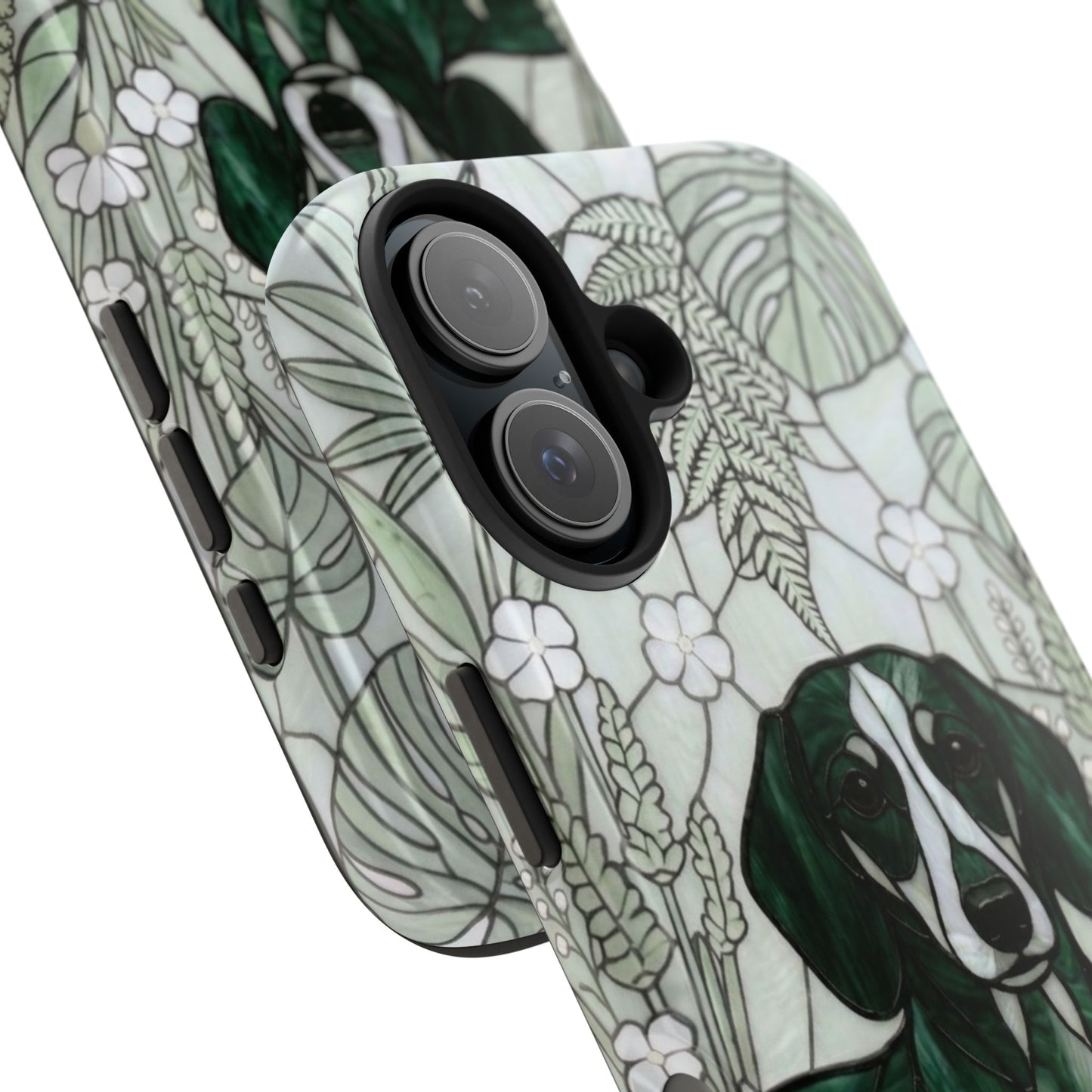 Dachshund Stained Glass Style Tough Case — Botanical Green Theme