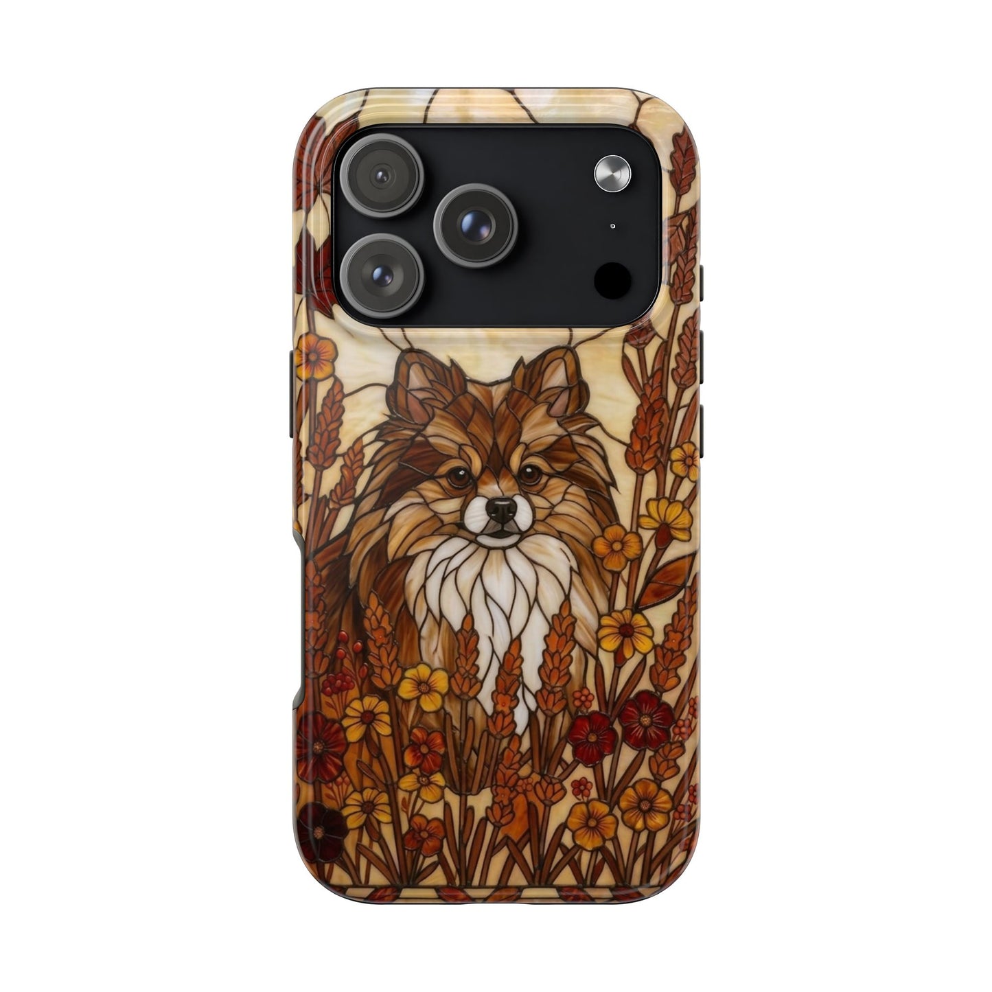 Pomeranian Stained Glass Style Tough Case — Autumn Warmth Theme