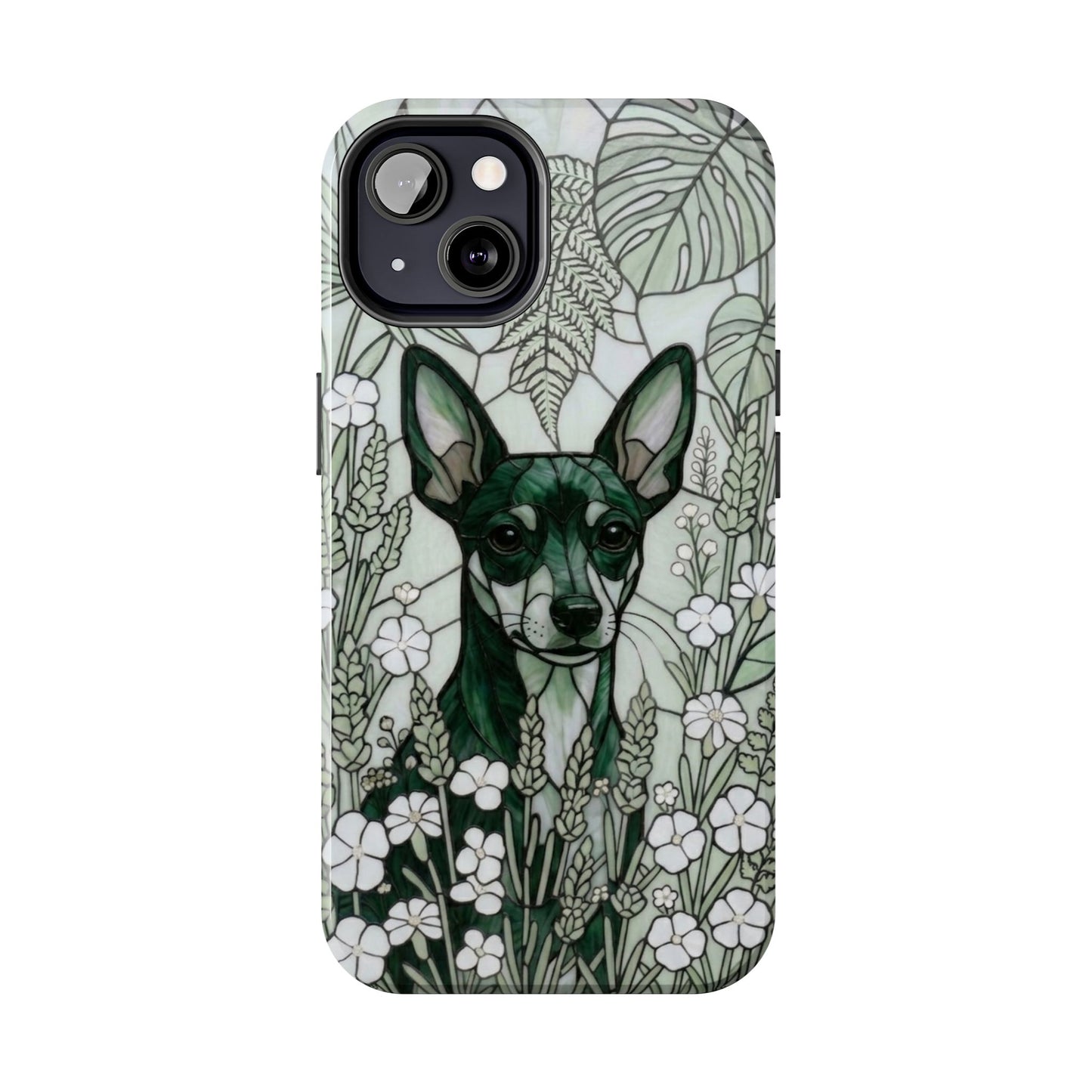 Mini Pinscher Stained Glass Style Tough Case — Botanical Green Theme