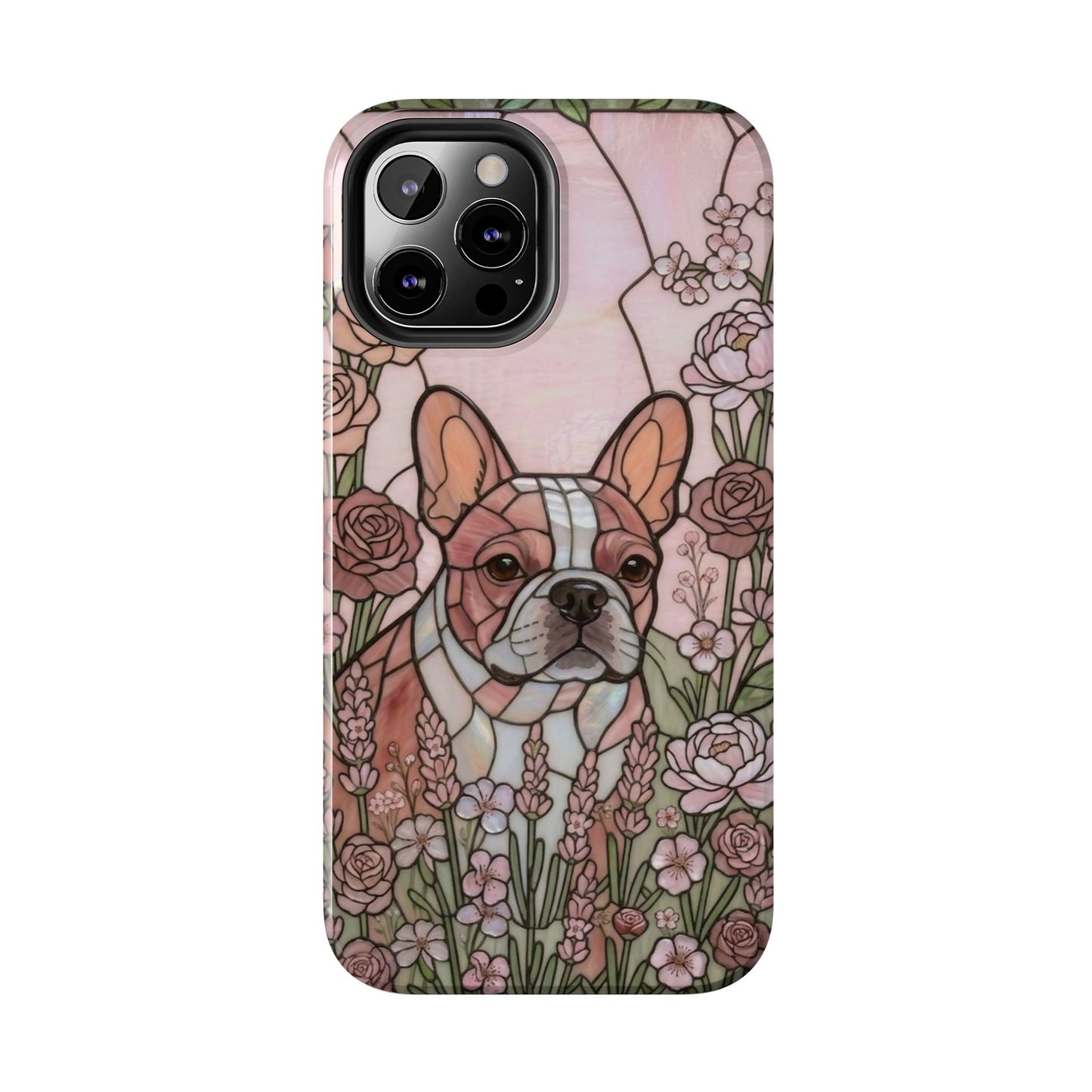 Frenchie Stained Glass Style Tough Case — Rose Garden Theme