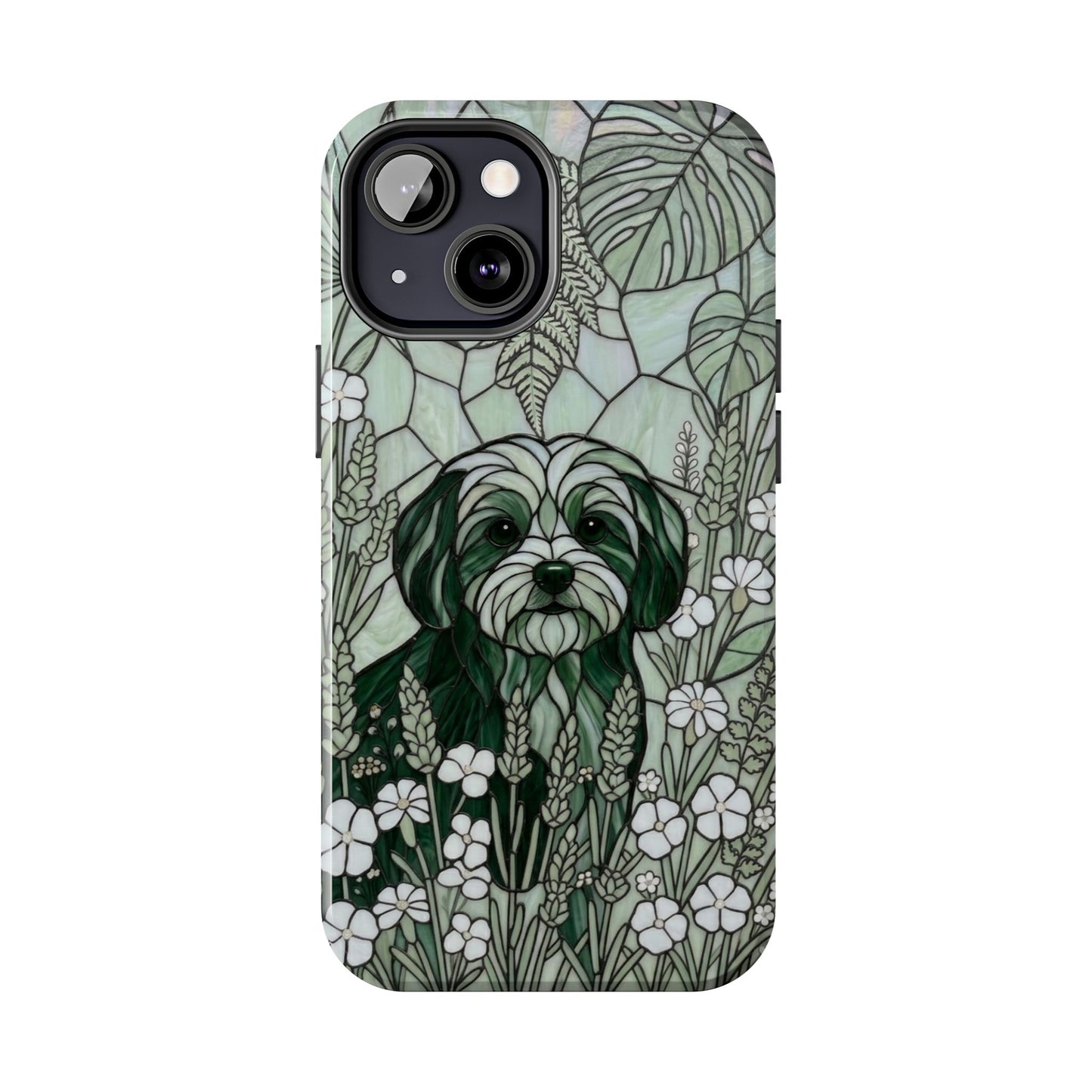 Maltese Stained Glass Style Tough Case — Botanical Green Theme