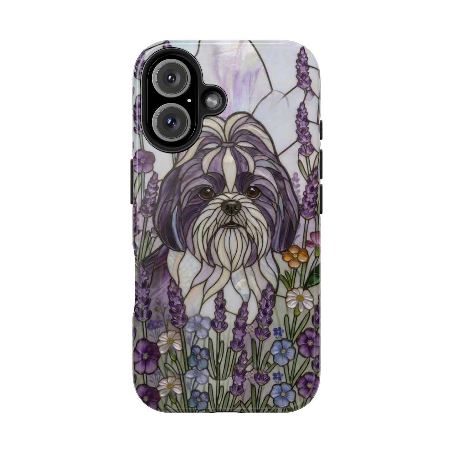 Shih Tzu Stained Glass Style Tough Case — Lavender Floral Theme