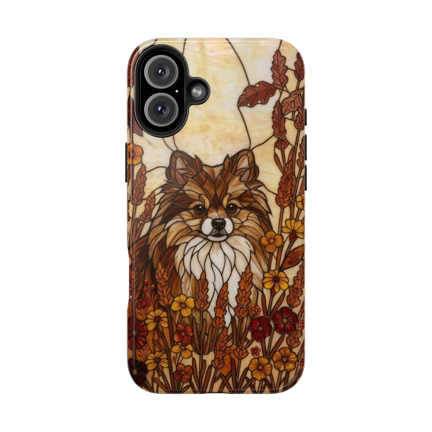 Pomeranian Stained Glass Style Tough Case — Autumn Warmth Theme