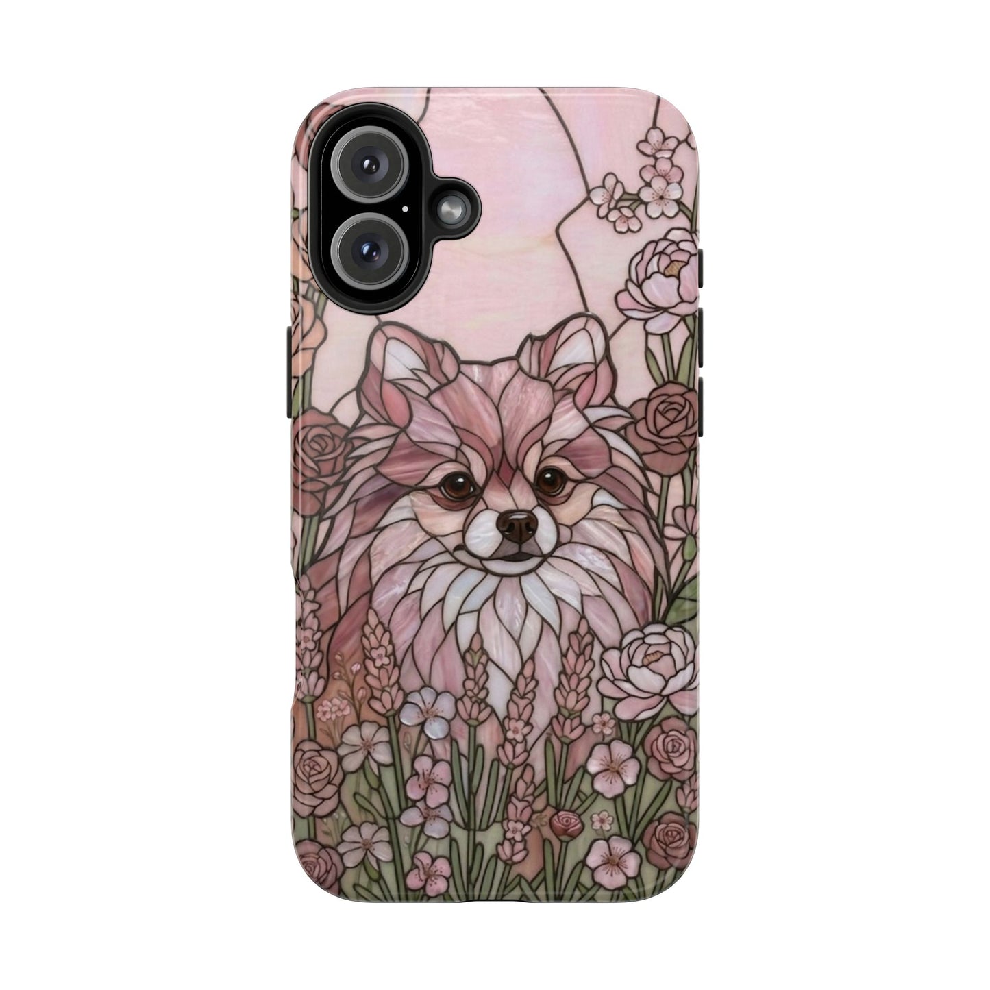 Pomeranian Stained Glass Style Tough Case — Rose Garden Theme