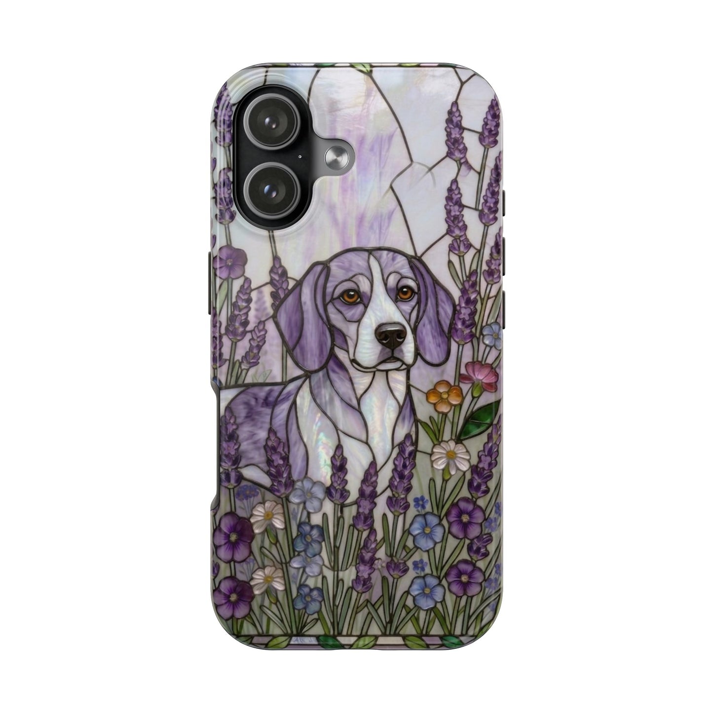 Beagle Stained Glass Style Tough Case — Lavender Floral Theme