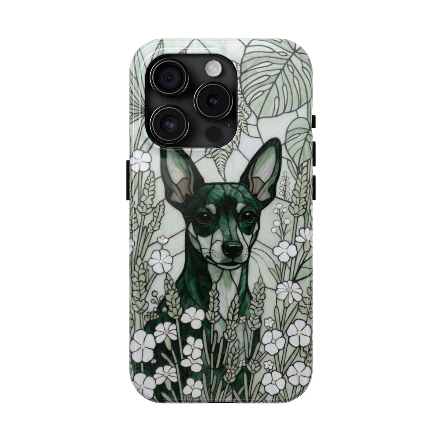 Mini Pinscher Stained Glass Style Tough Case — Botanical Green Theme