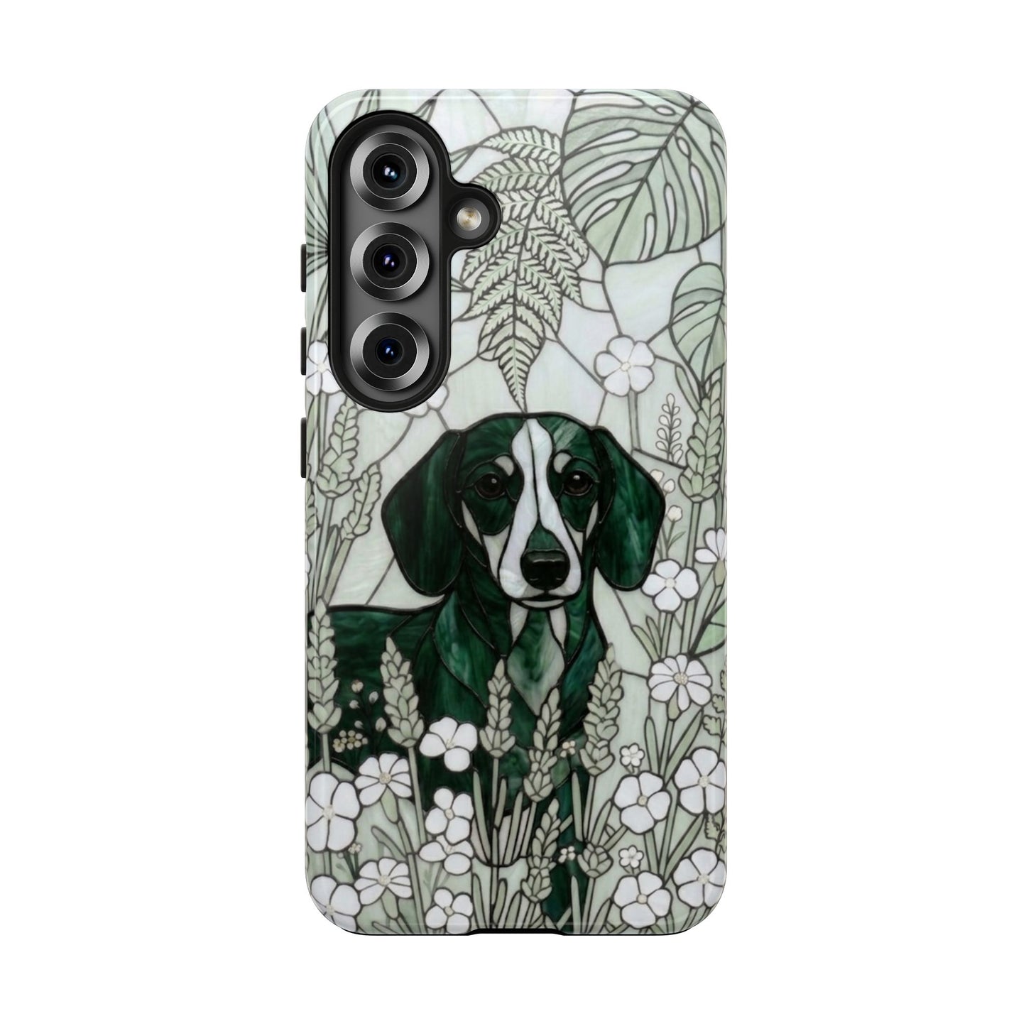 Dachshund Stained Glass Style Tough Case — Botanical Green Theme