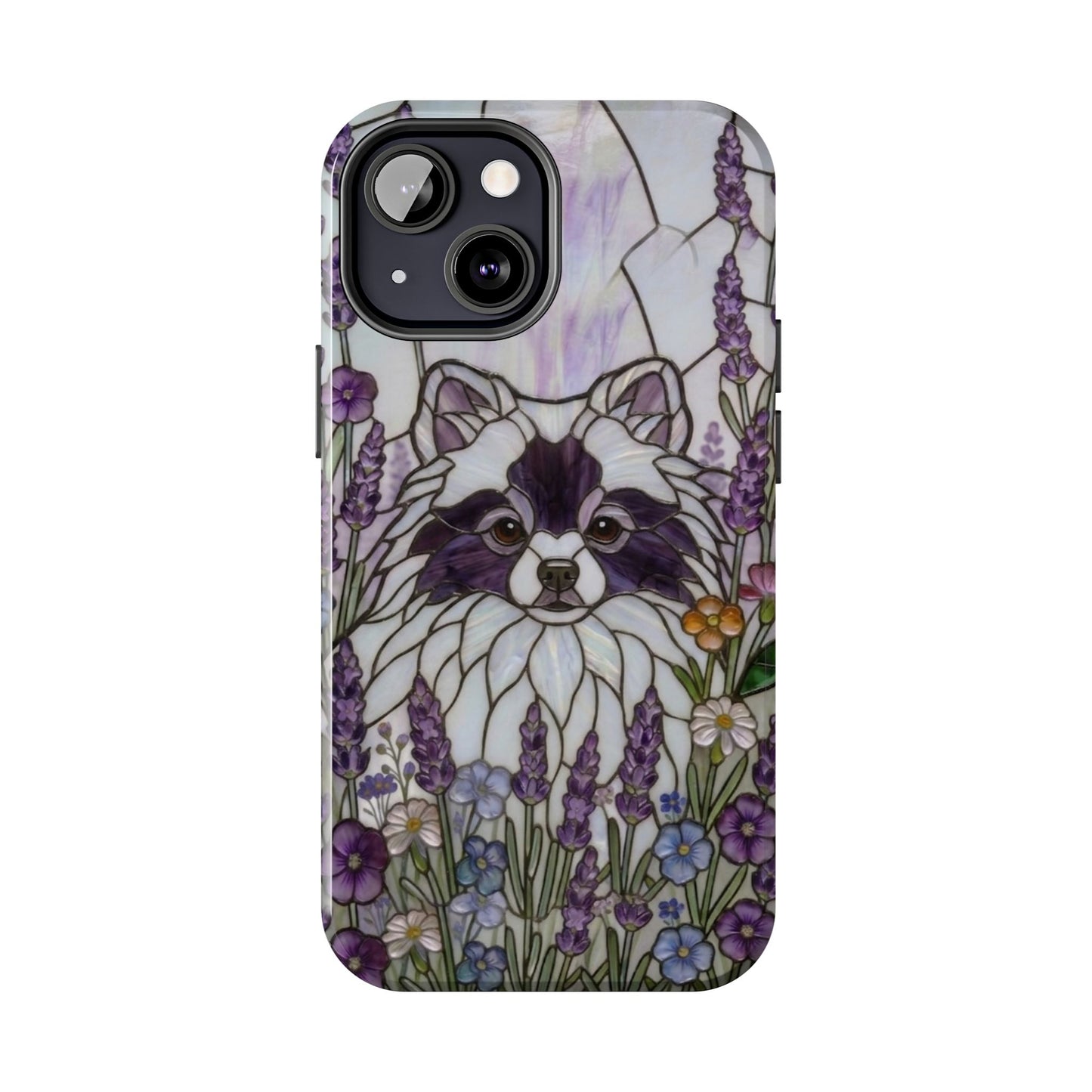 Pomeranian Stained Glass Style Tough Case — Lavender Floral Theme