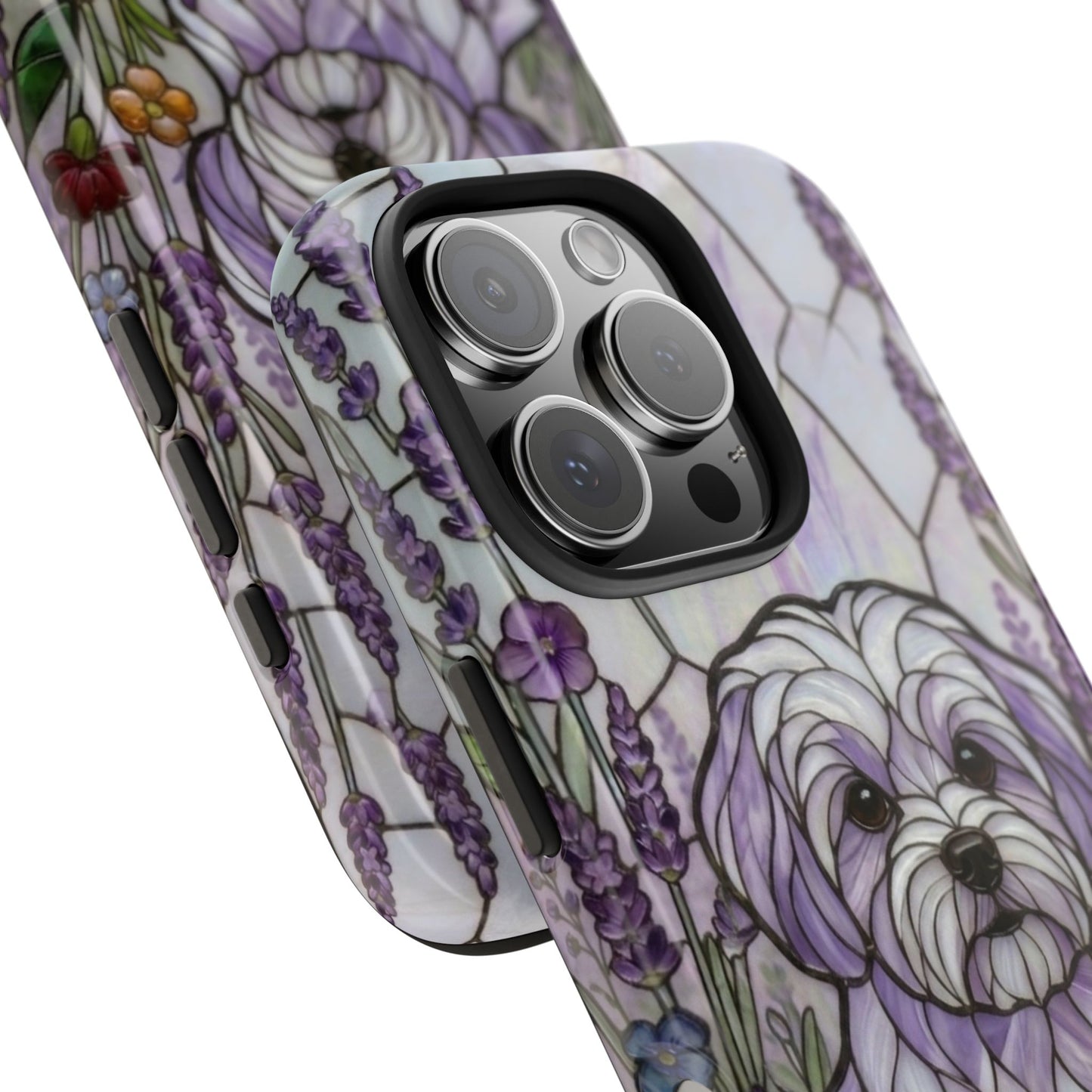 Maltese Stained Glass Style Tough Case — Lavender Floral Theme