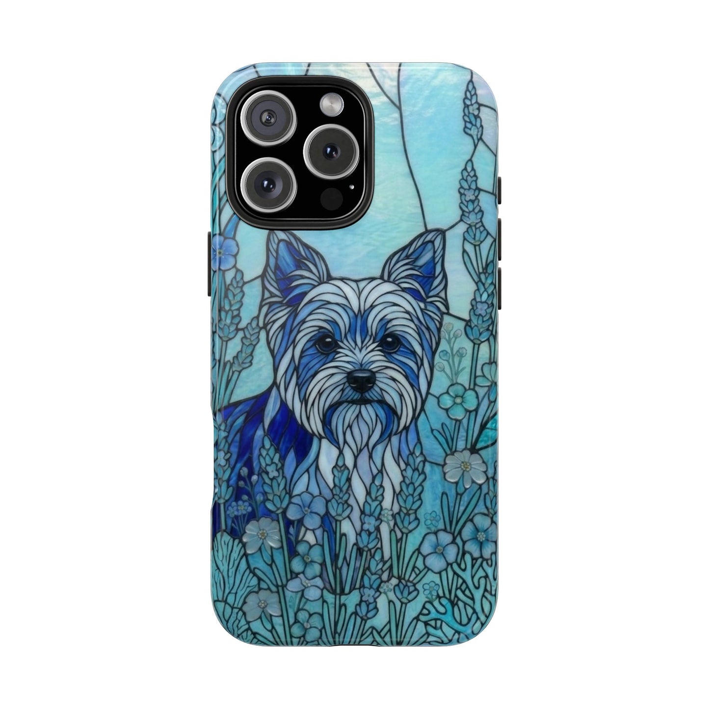 Yorkie Stained Glass Style Tough Case — Ocean Blue Theme