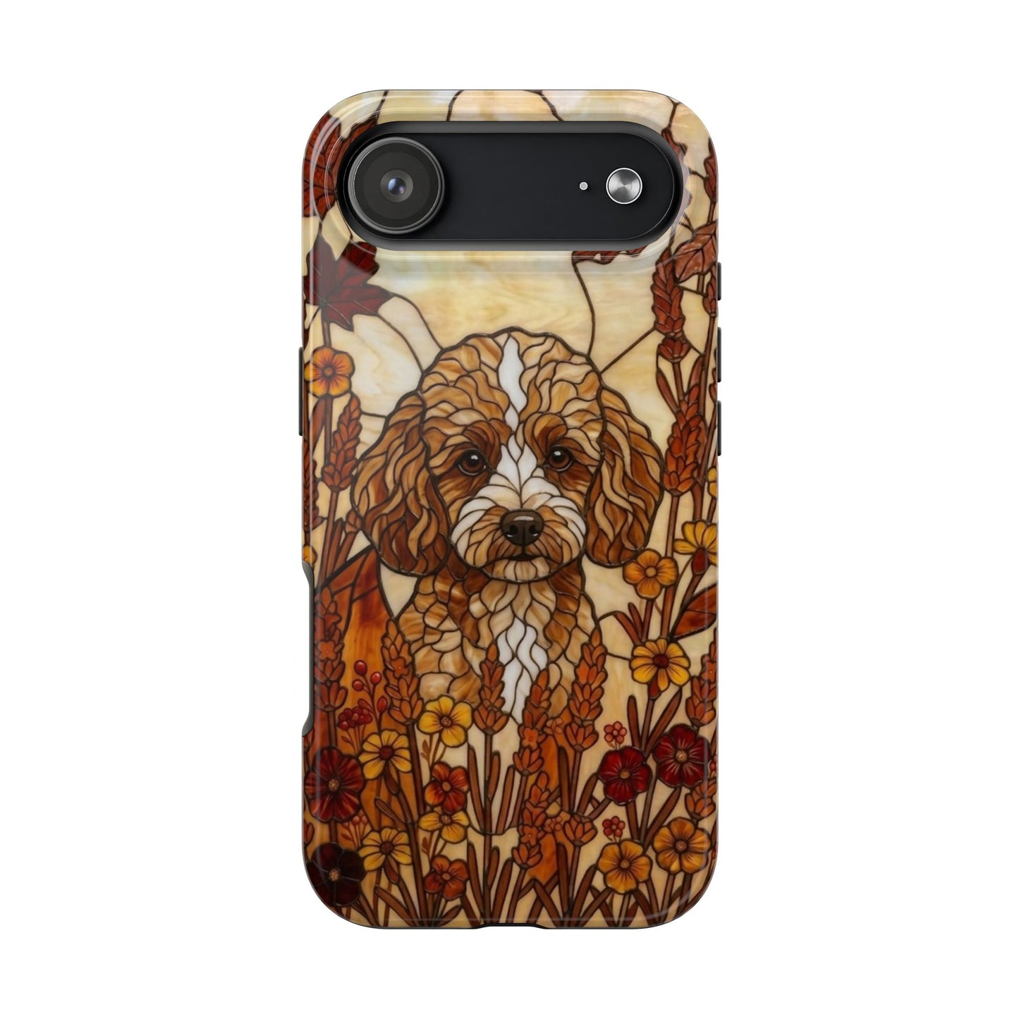 Toy Poodle Stained Glass Style Tough Case — Autumn Warmth Theme