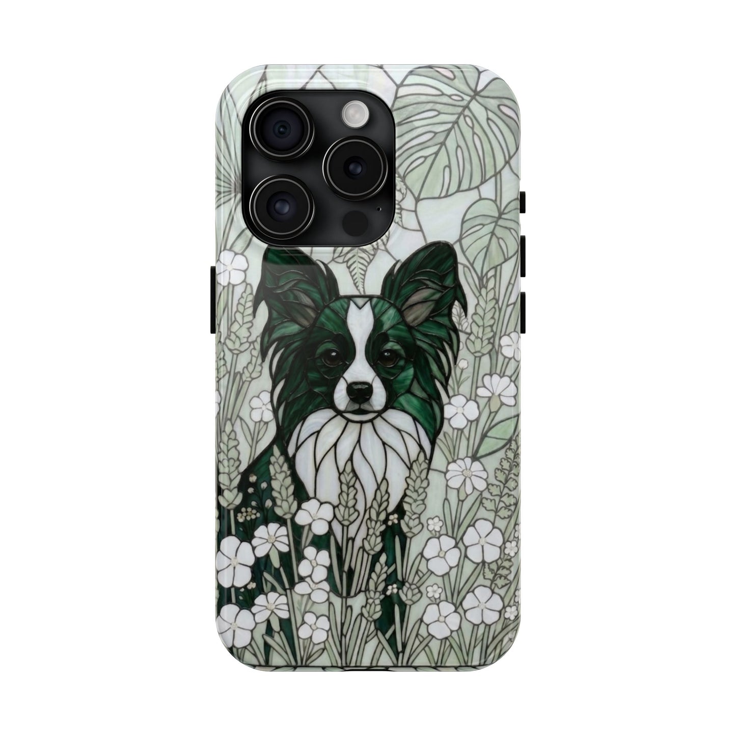 Papillon Stained Glass Style Tough Case — Botanical Green Theme