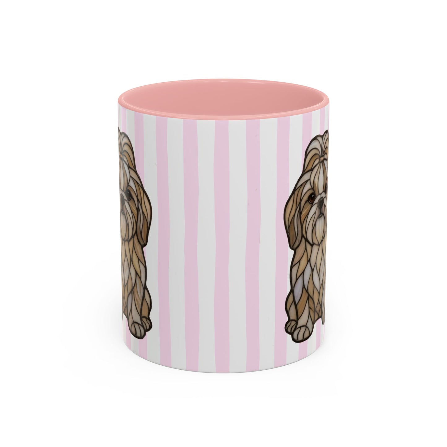 Cute Light Pink Striped Shi Tzu Ceramic Cup