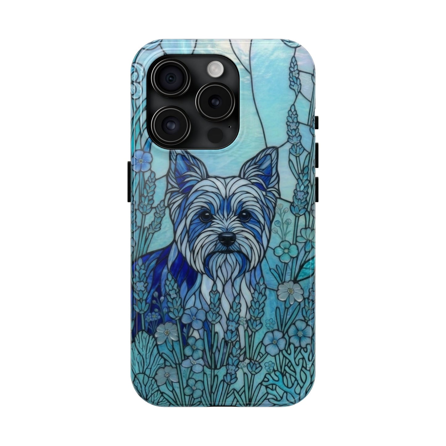 Yorkie Stained Glass Style Tough Case — Ocean Blue Theme
