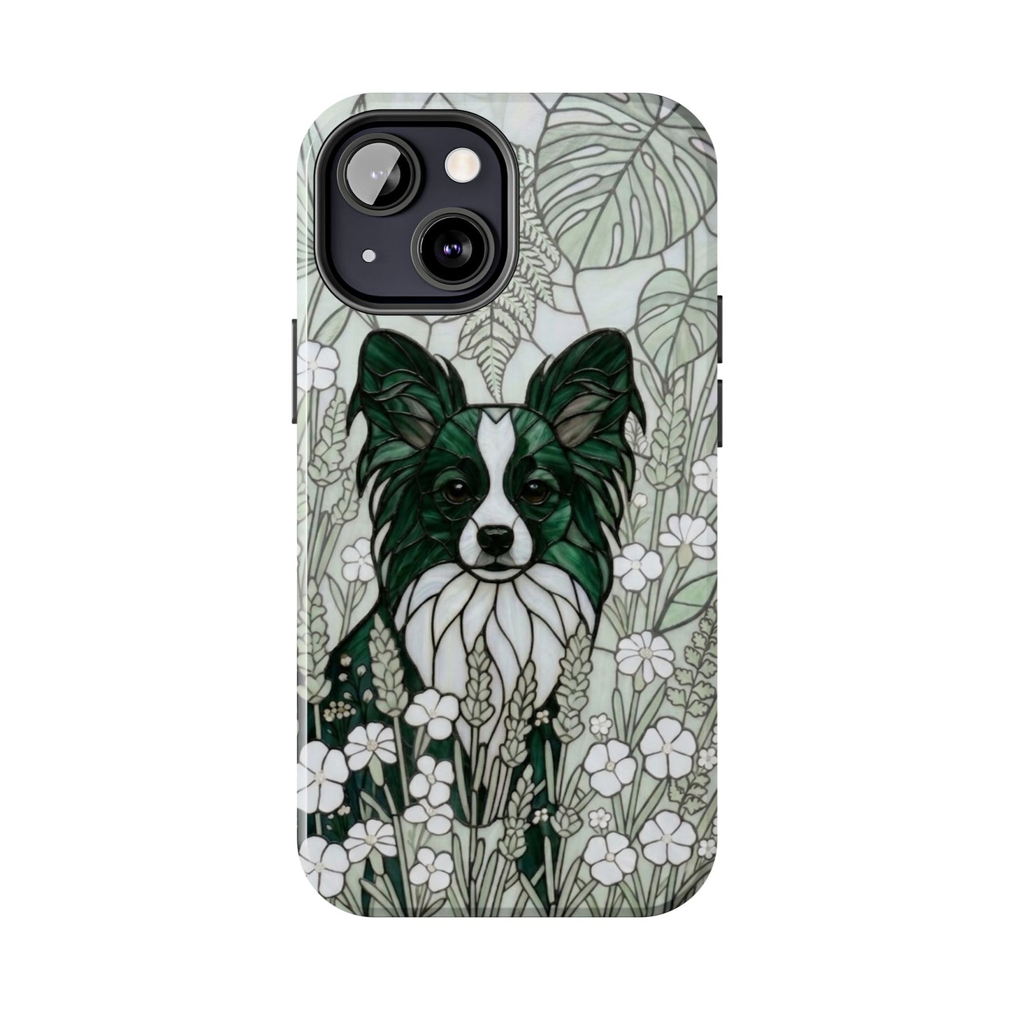 Papillon Stained Glass Style Tough Case — Botanical Green Theme