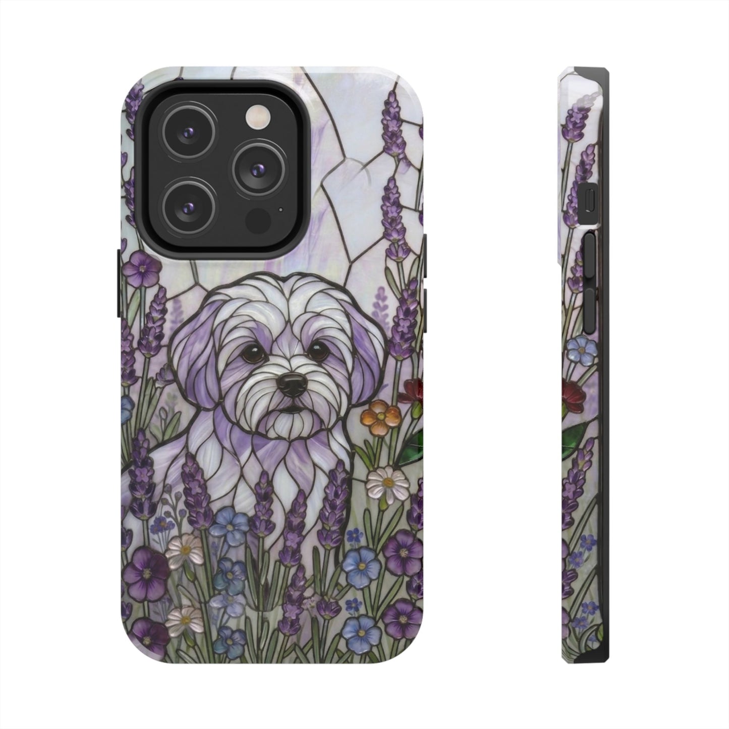 Maltese Stained Glass Style Tough Case — Lavender Floral Theme