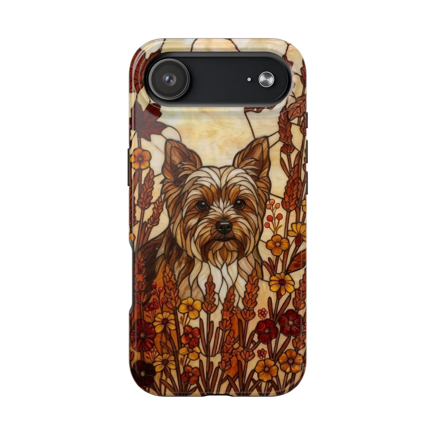 Yorkie Stained Glass Style Tough Case — Autumn Warmth Theme