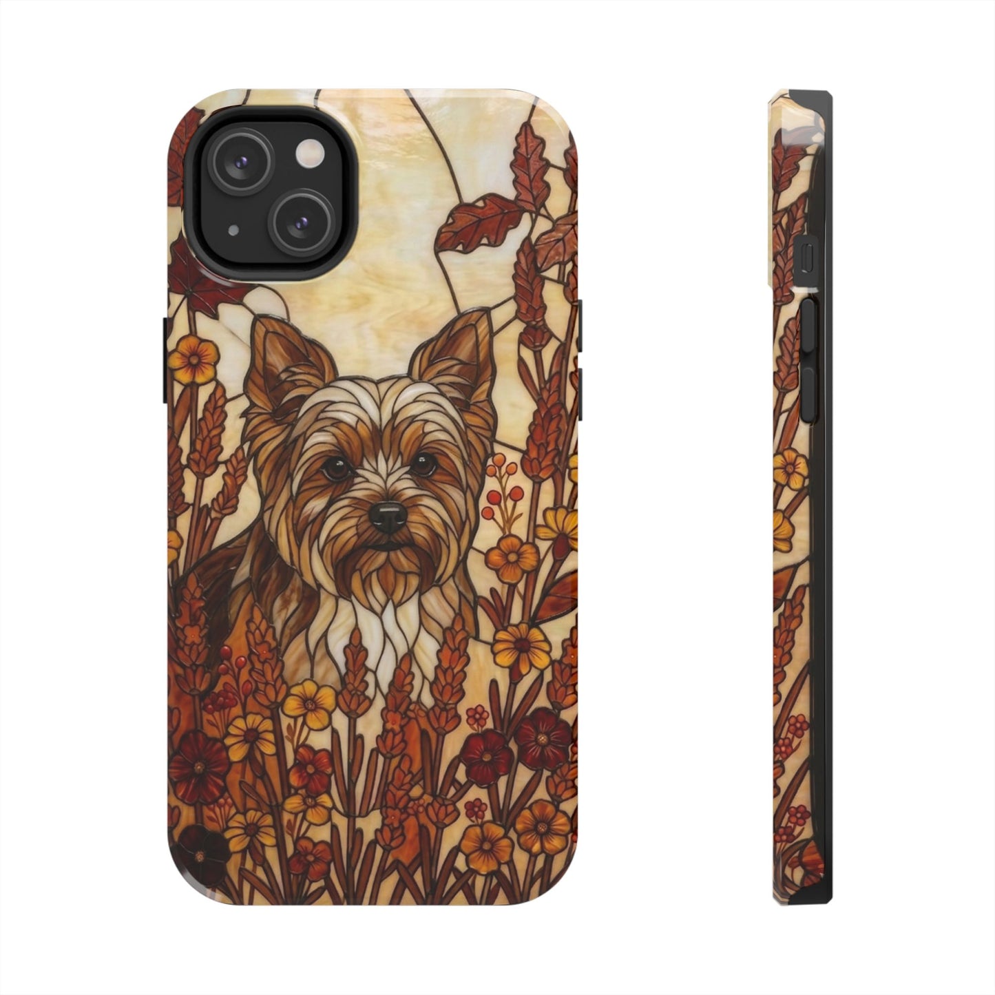 Yorkie Stained Glass Style Tough Case — Autumn Warmth Theme